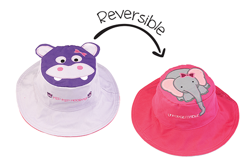 Baby/kids Reversible Sun Hat - Hippo | Elephant