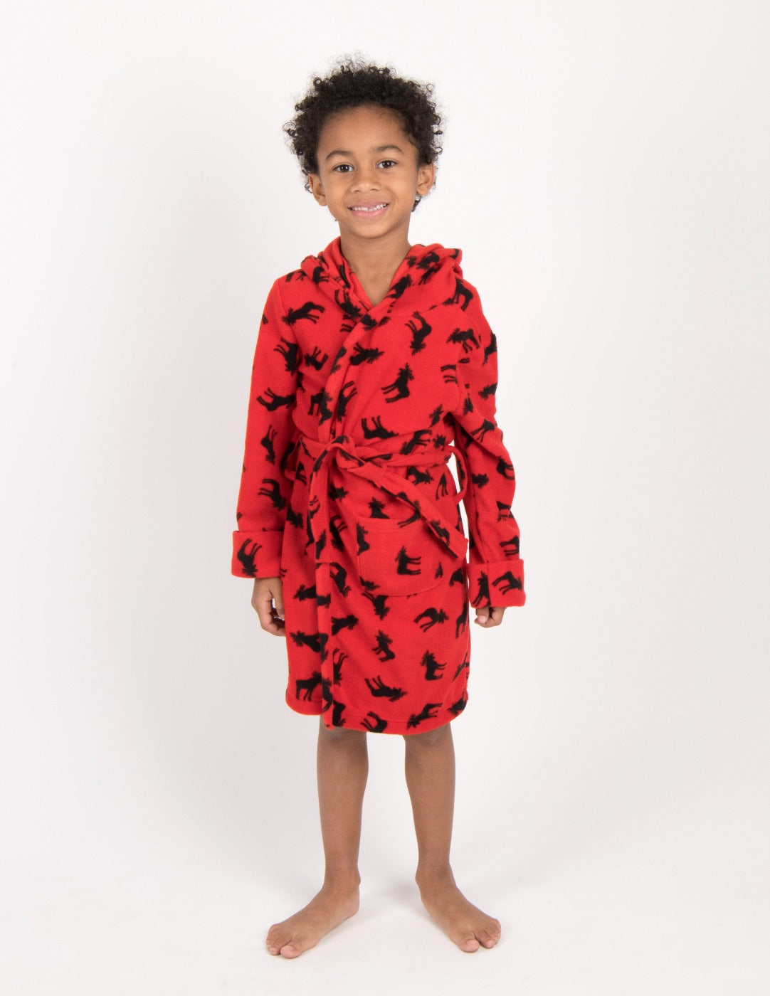 Kids Fleece Hooded Moose Robe