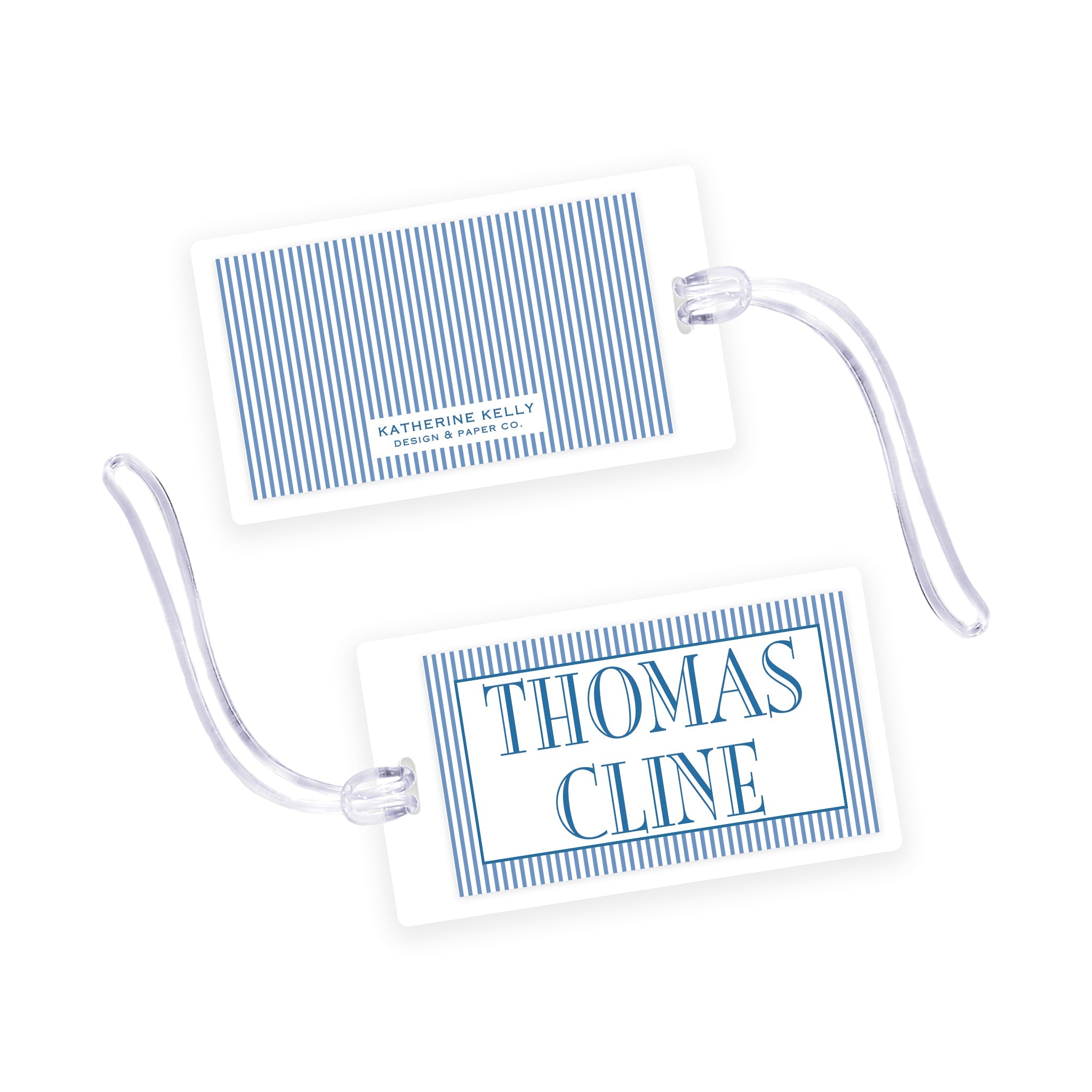 Navy Stripe Laminated Bag Tag