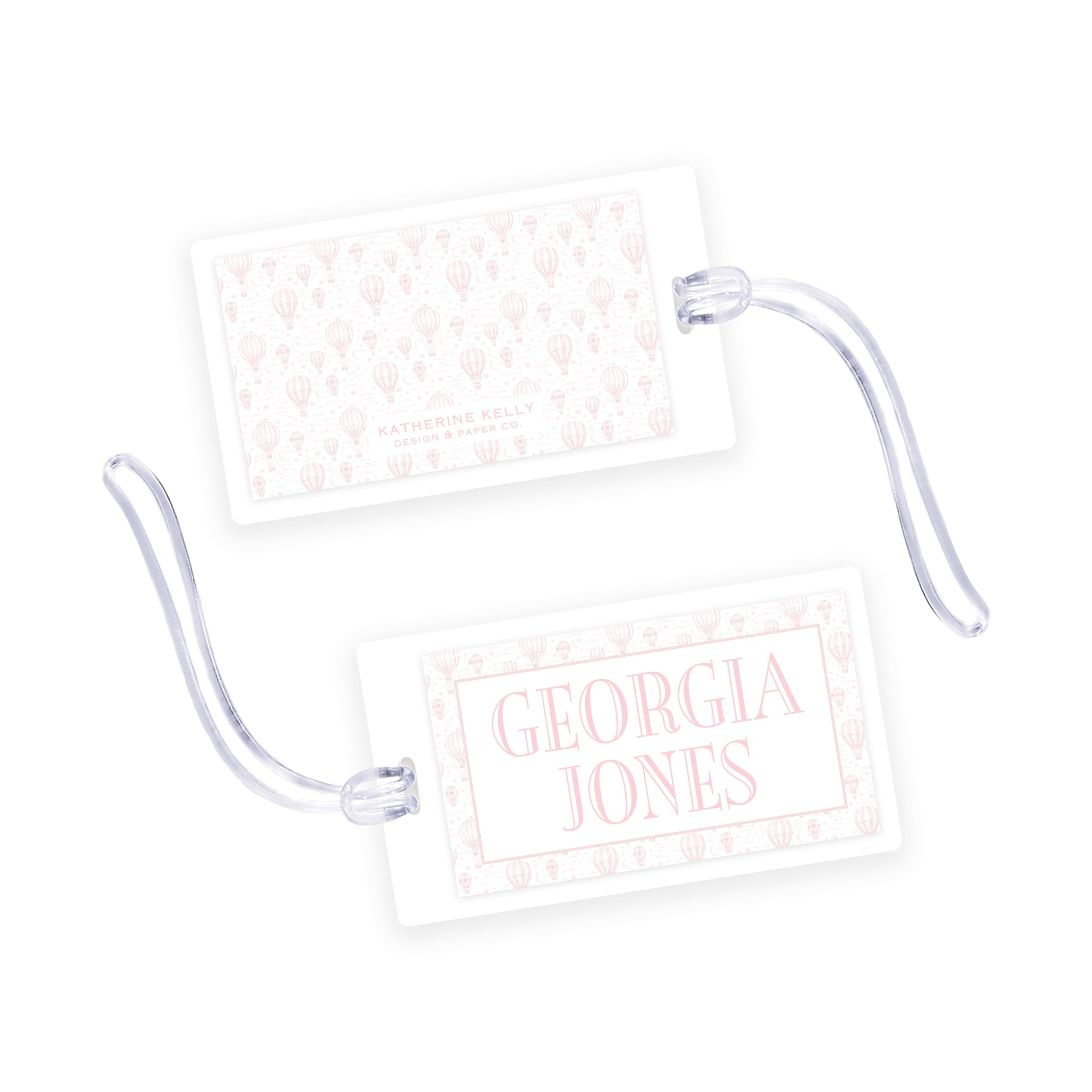 Pink Hot Air Balloon Laminated Bag Tag