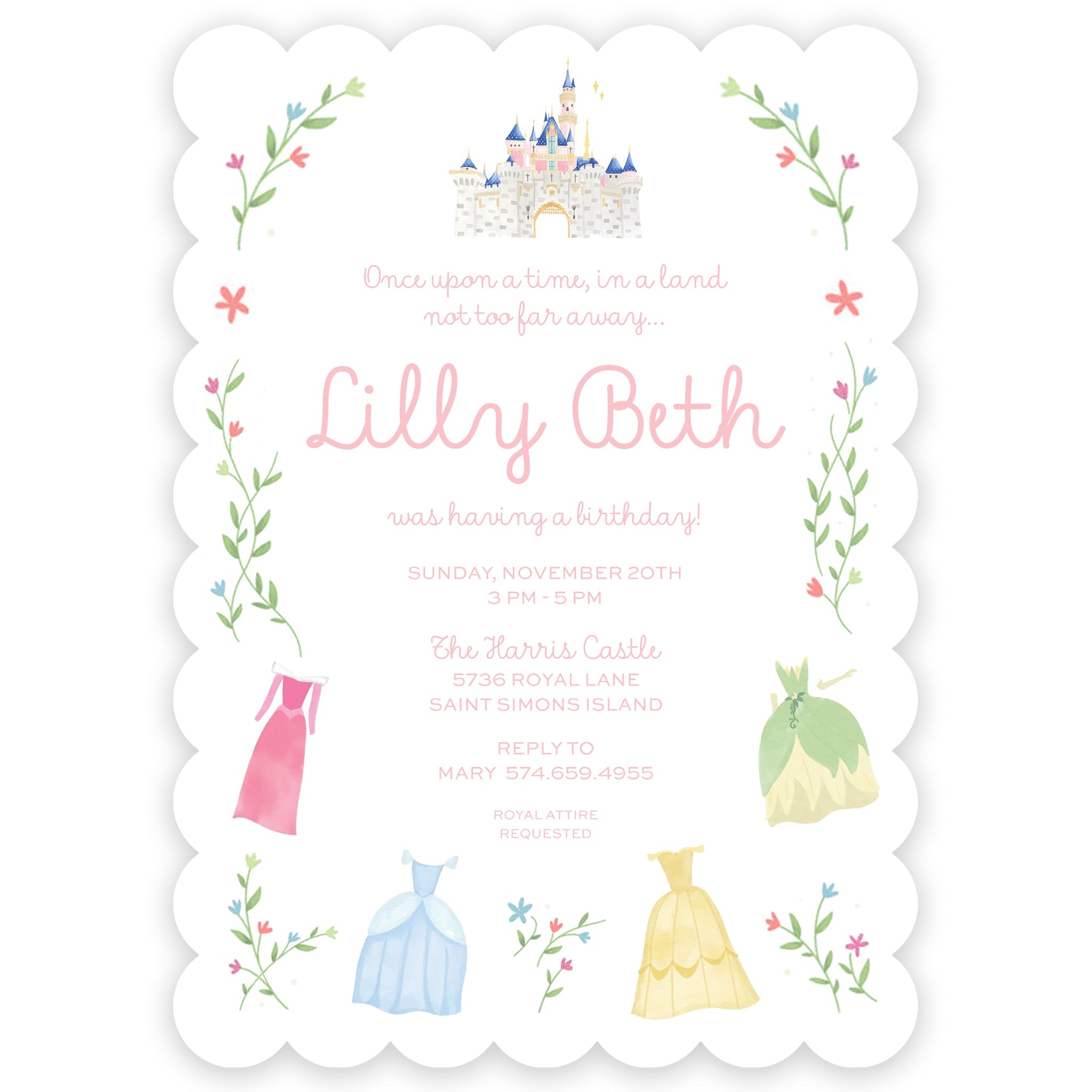 Princess Dresses Birthday Invitation