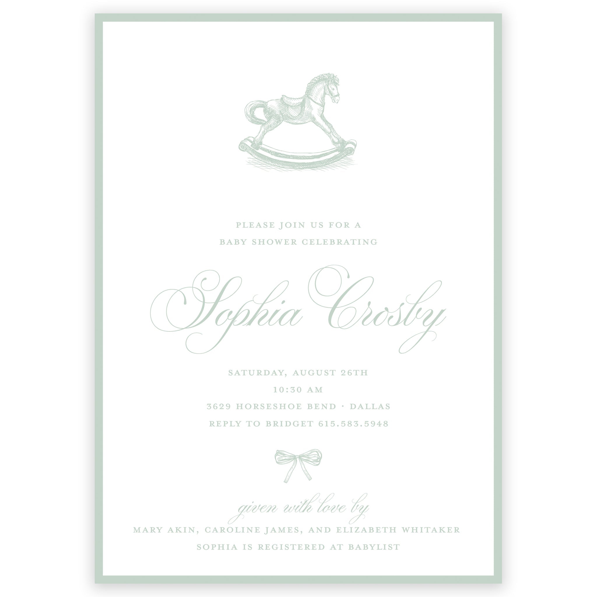 Sage Rocking Horse Baby Shower Invitation