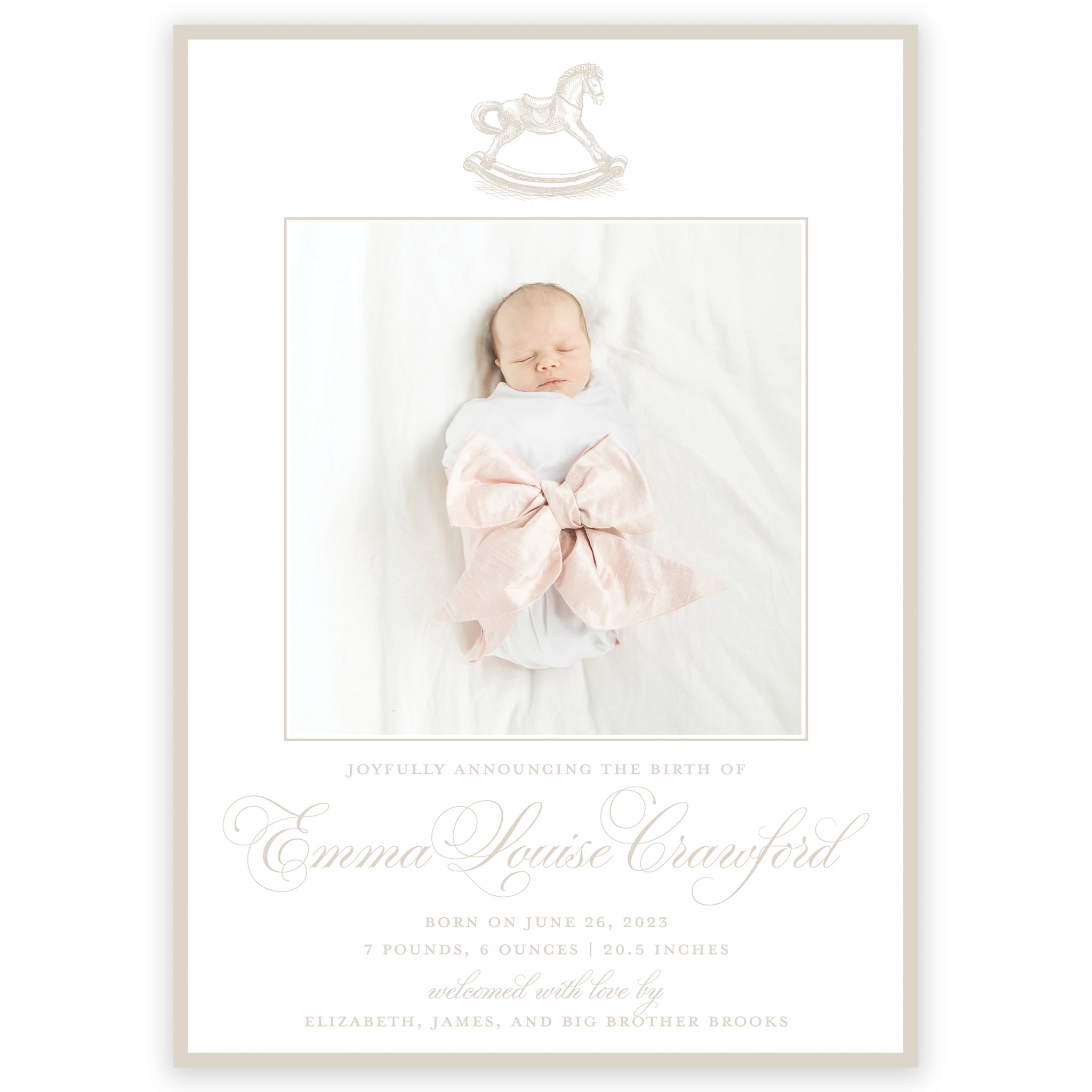 Taupe Rocking Horse Birth Announcement