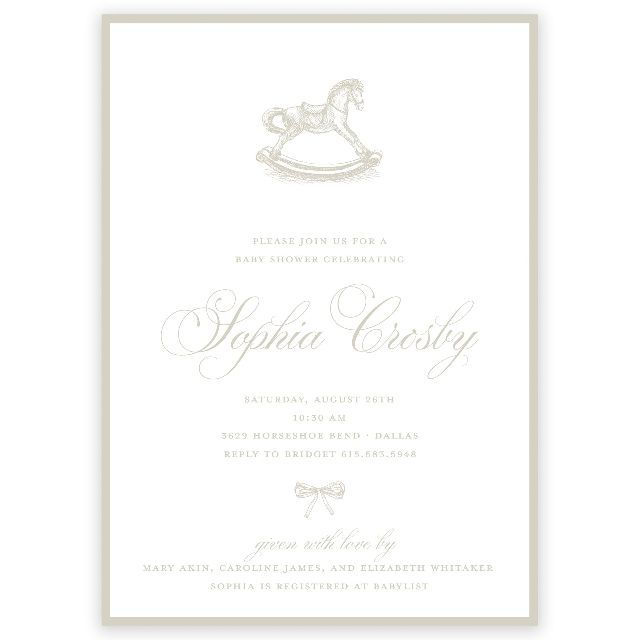 Taupe Rocking Horse Baby Shower Invitation