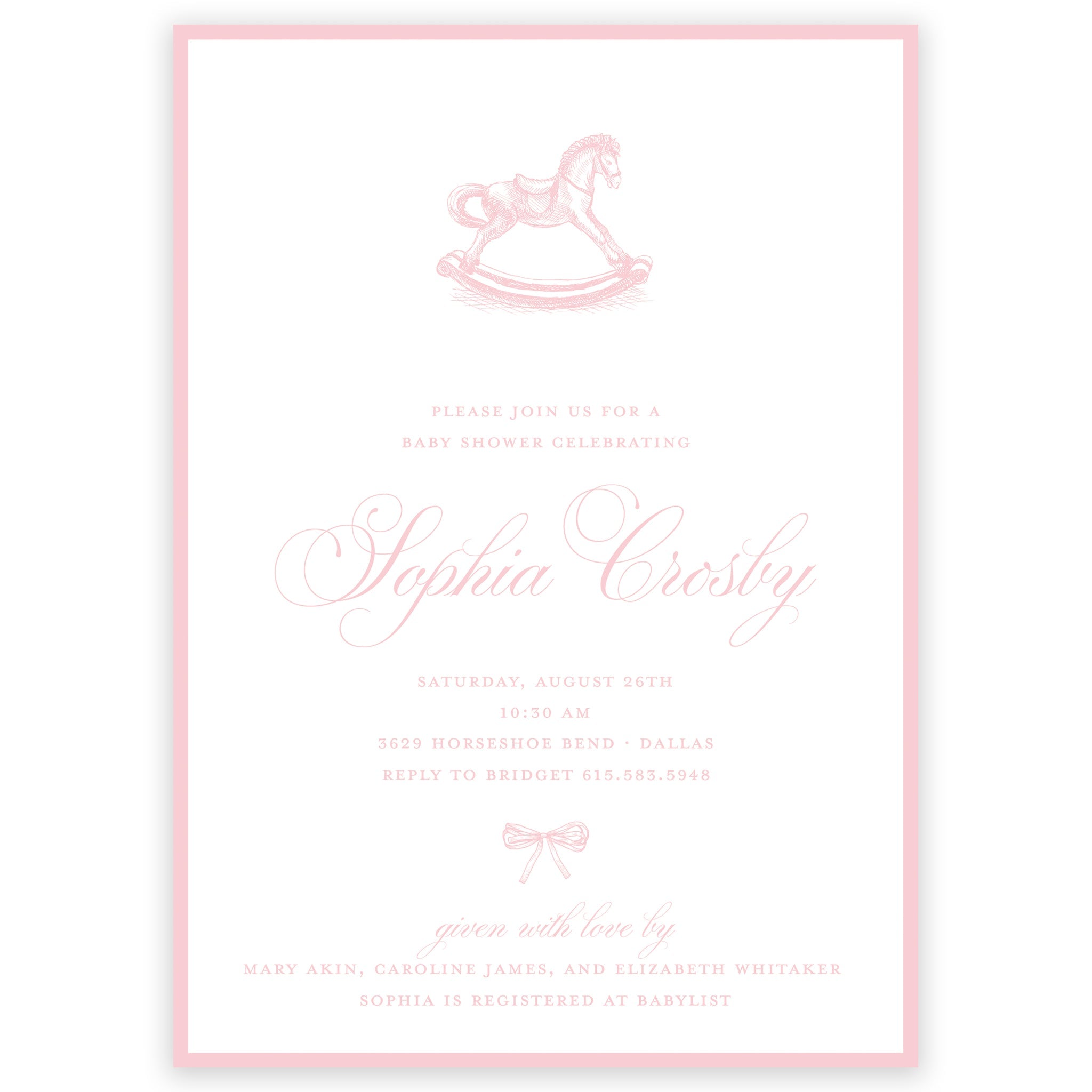 Pink Rocking Horse Baby Shower Invitation