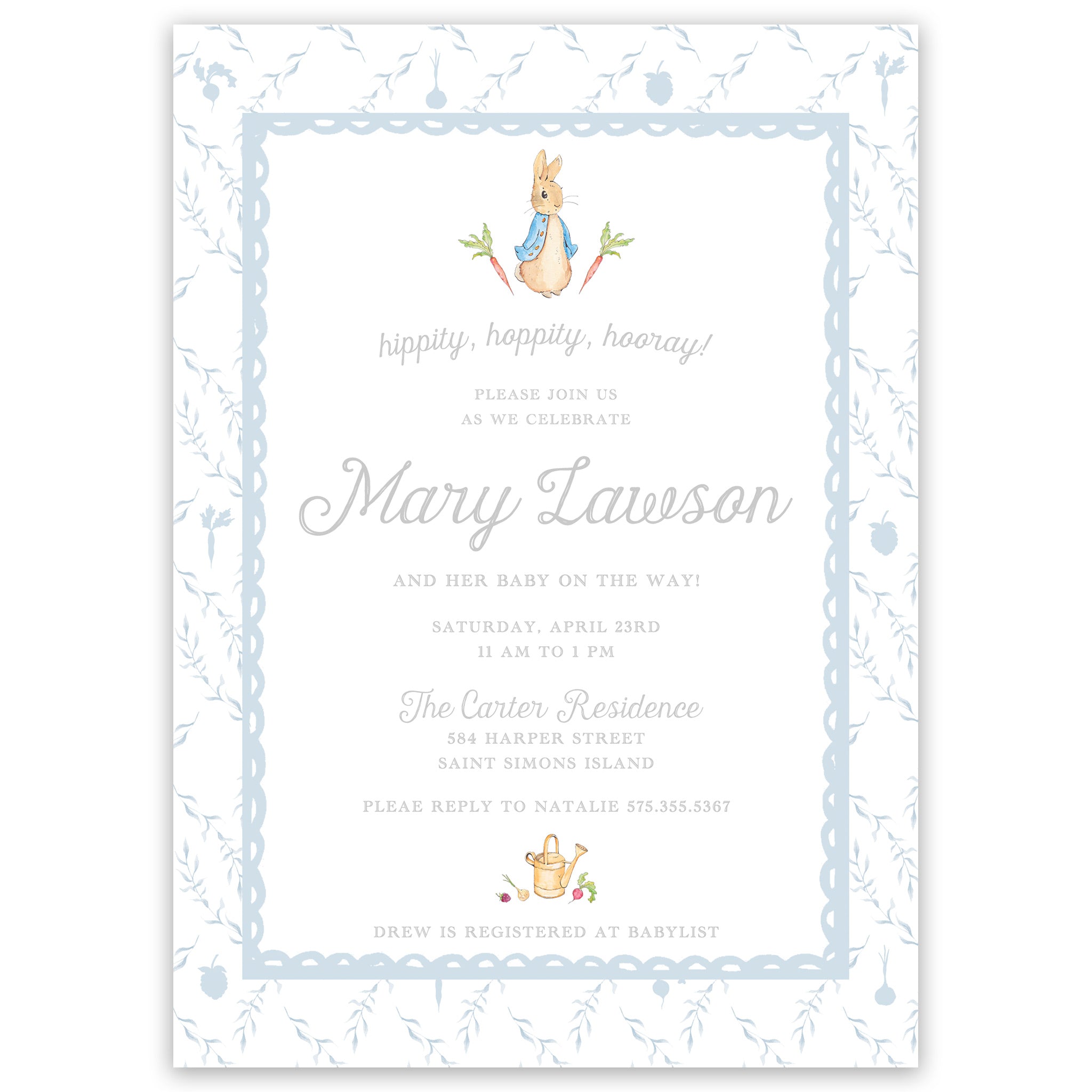 Peter Rabbit Blue Trellis Party Invitation