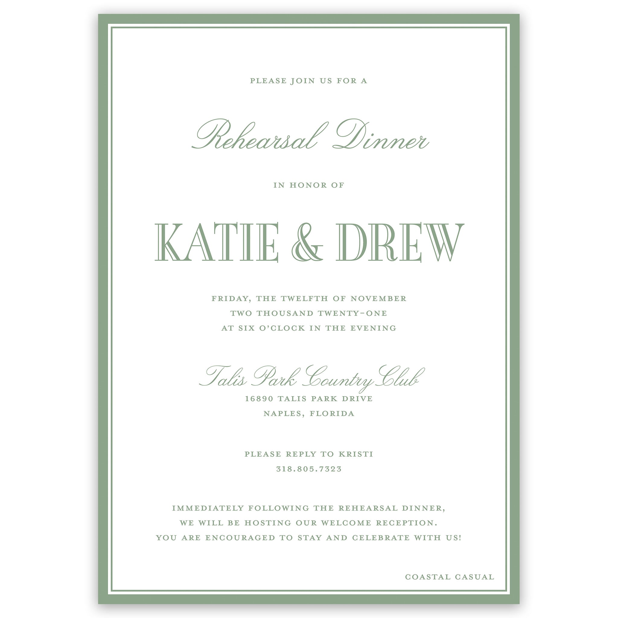 Sage Rehearsal Dinner Invitation