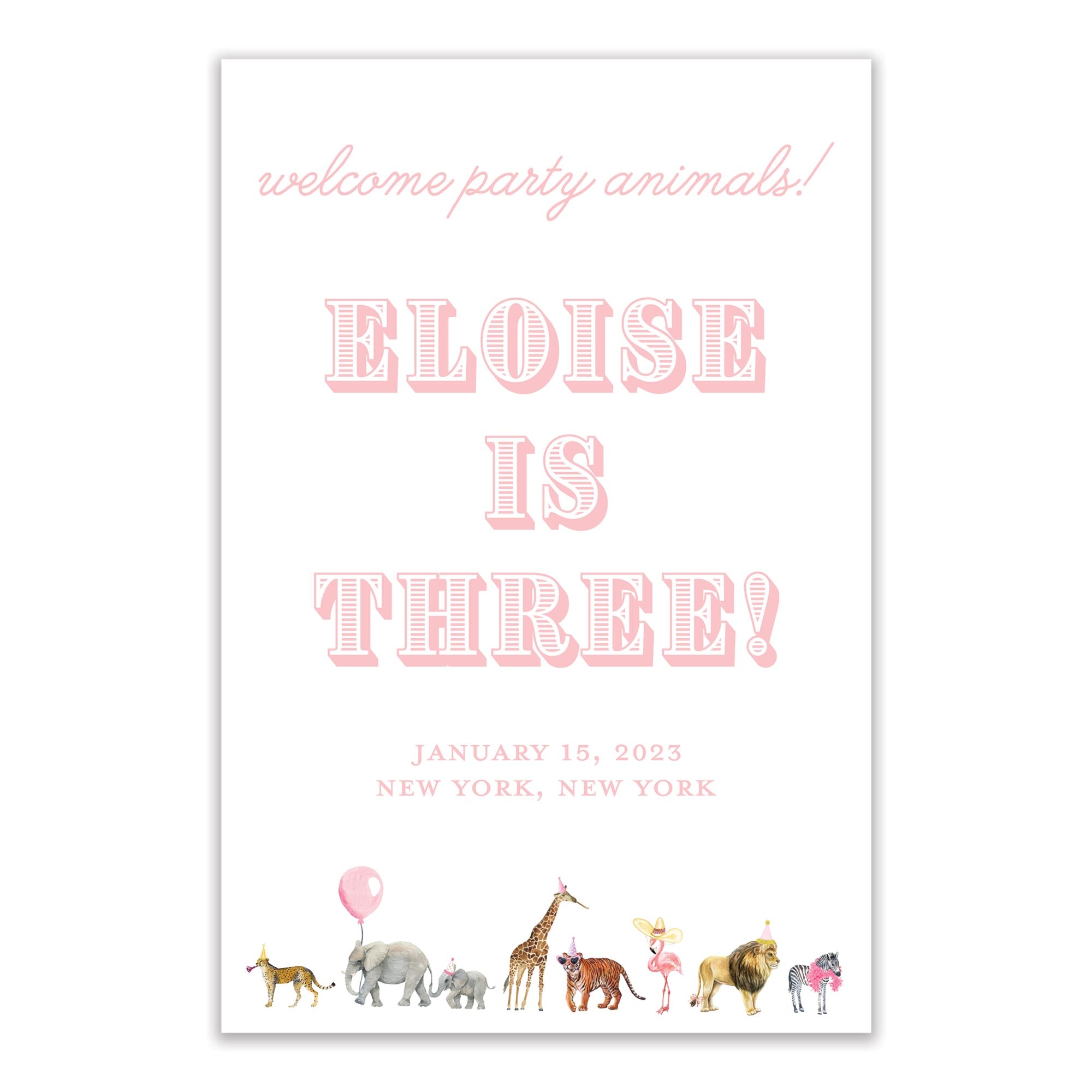 Pink Party Animal Welcome Sign