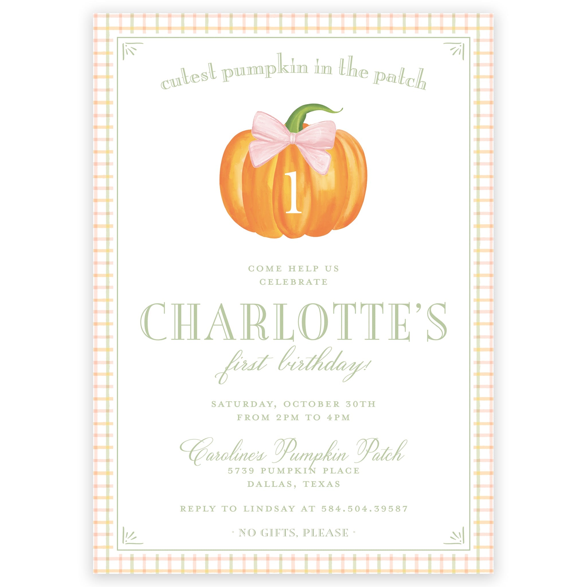 Pink Fall Pumpkin Birthday Invitation