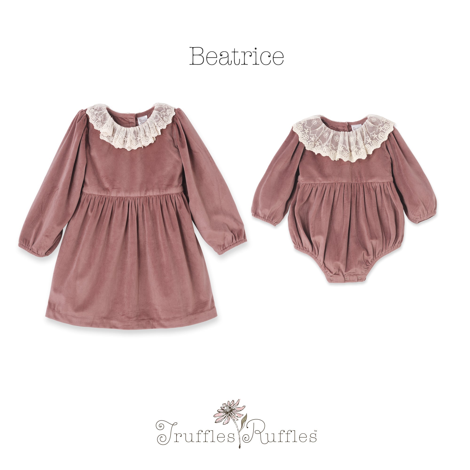 Mauve Velvet Baby Romper – Lace Collar Special Occasion