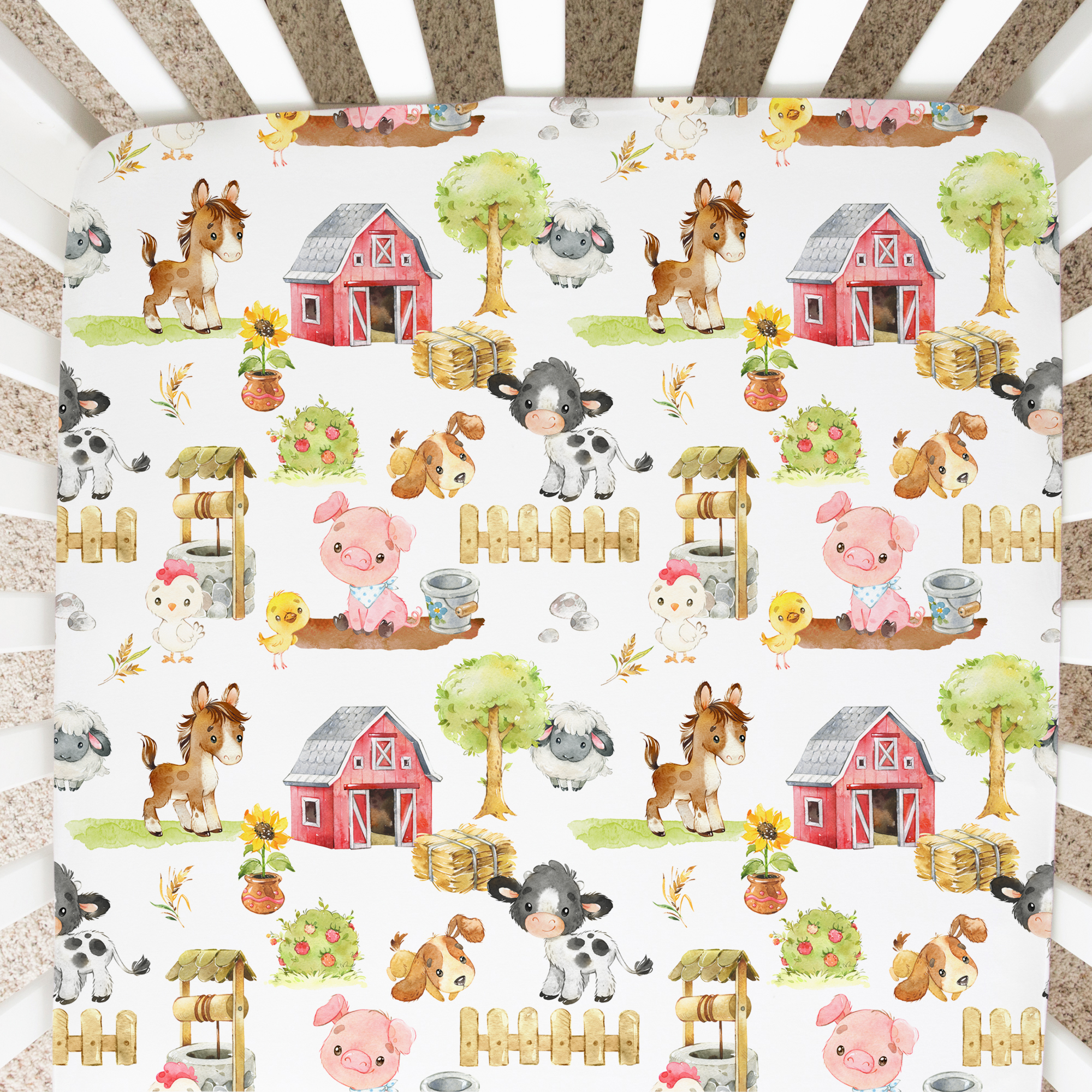 Farm Animals Fitted Crib Sheet