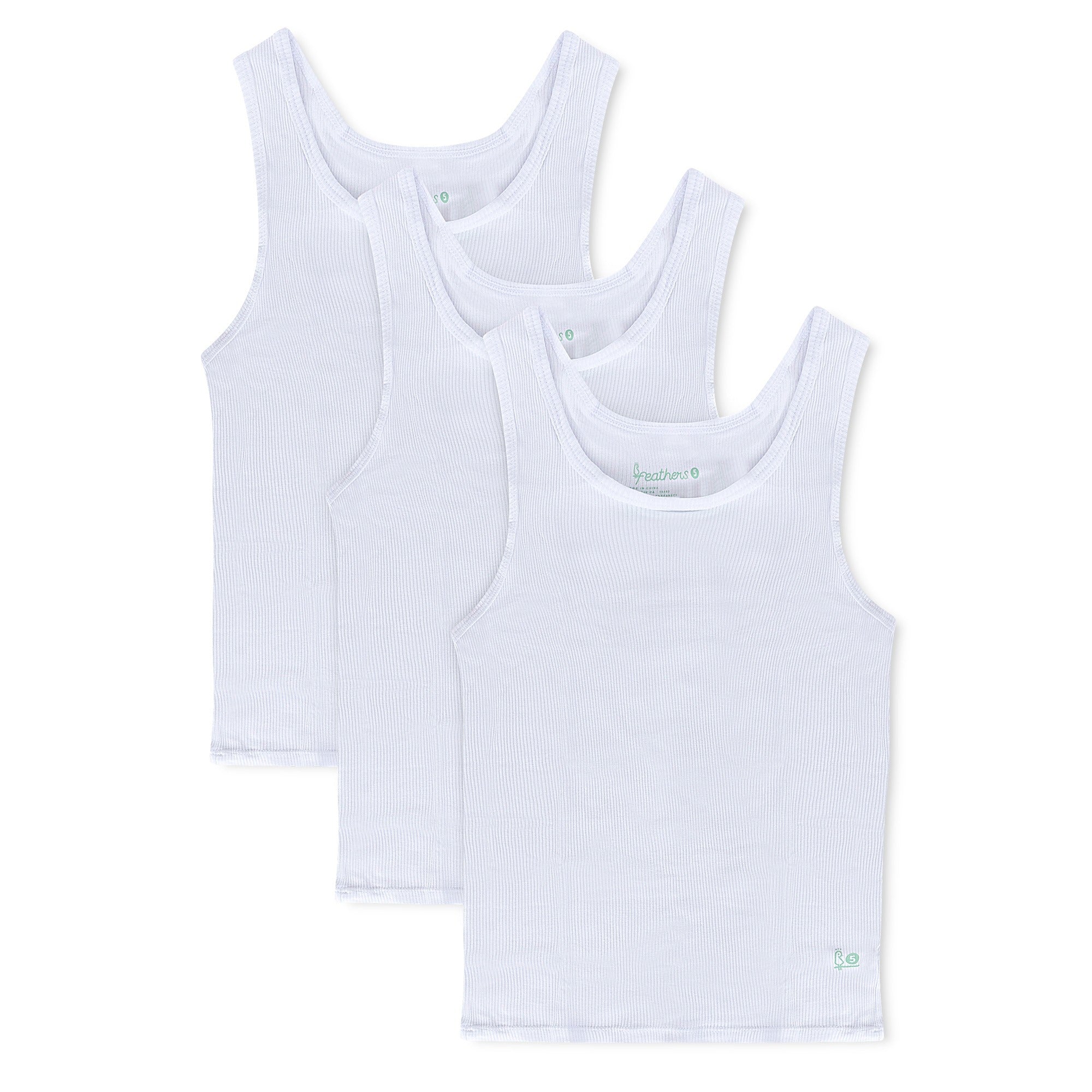 Feathers Boys White Tank Top 100% Cotton Tagless Undershirts 3-pack