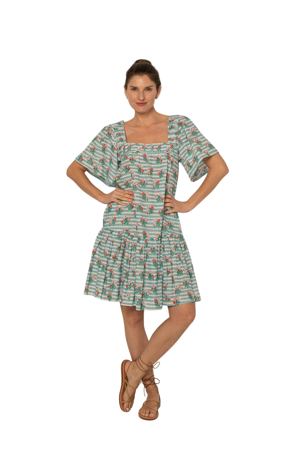 Short Fifi Dress Pastel Blue Stripe Floral