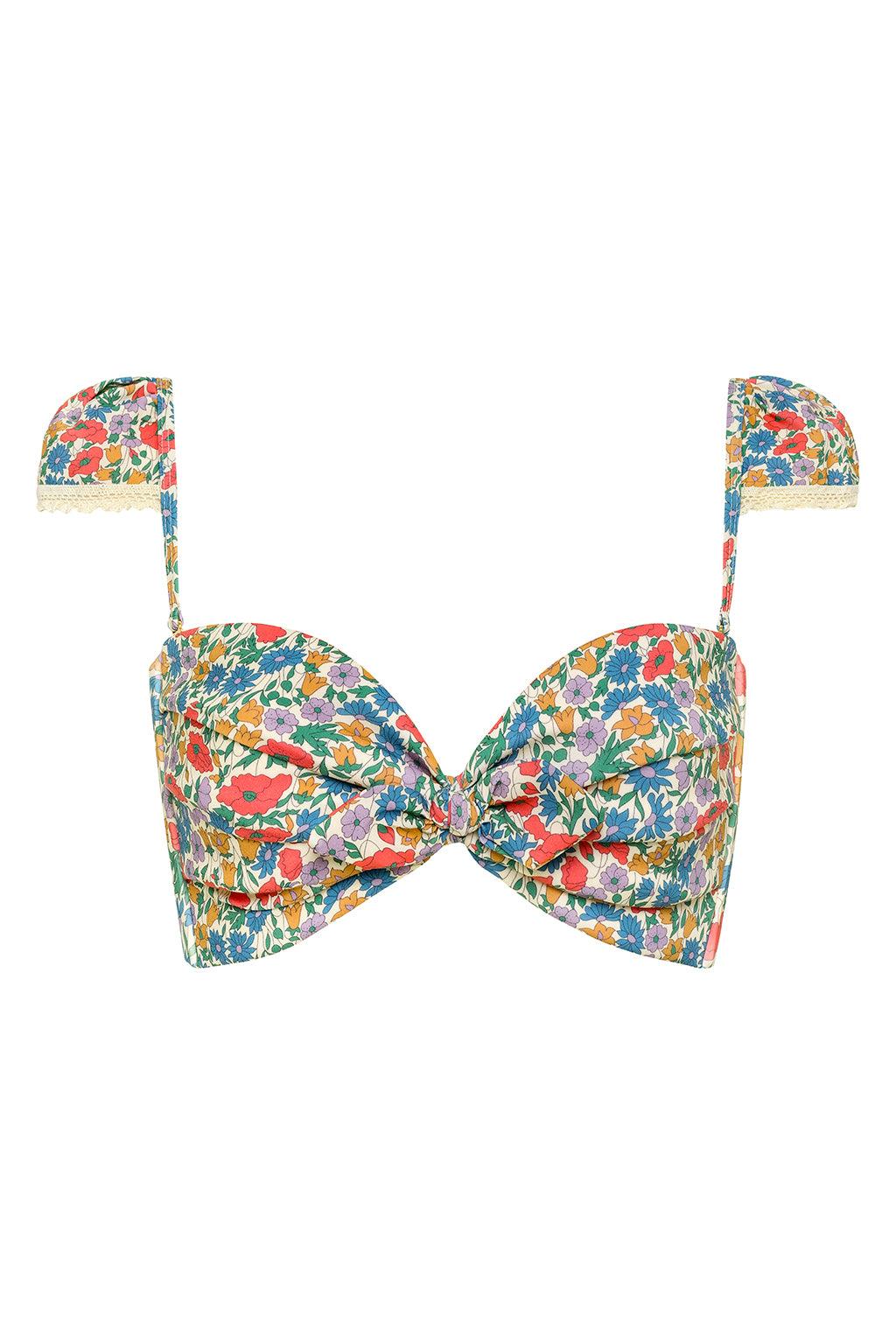 Florencia Floral Cabana Bikini Top W/trim