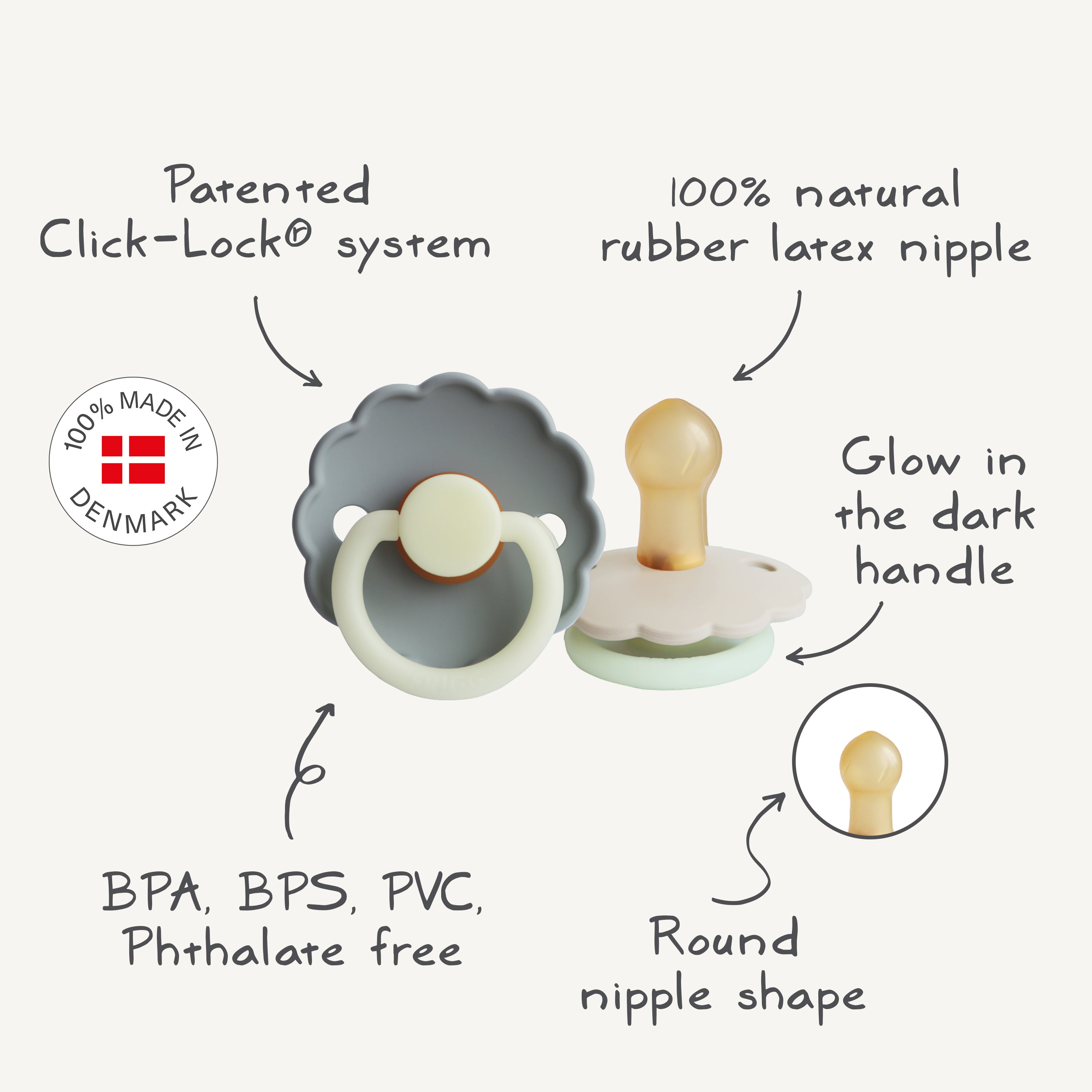 Frigg Daisy Night Natural Rubber Pacifier 2-pack