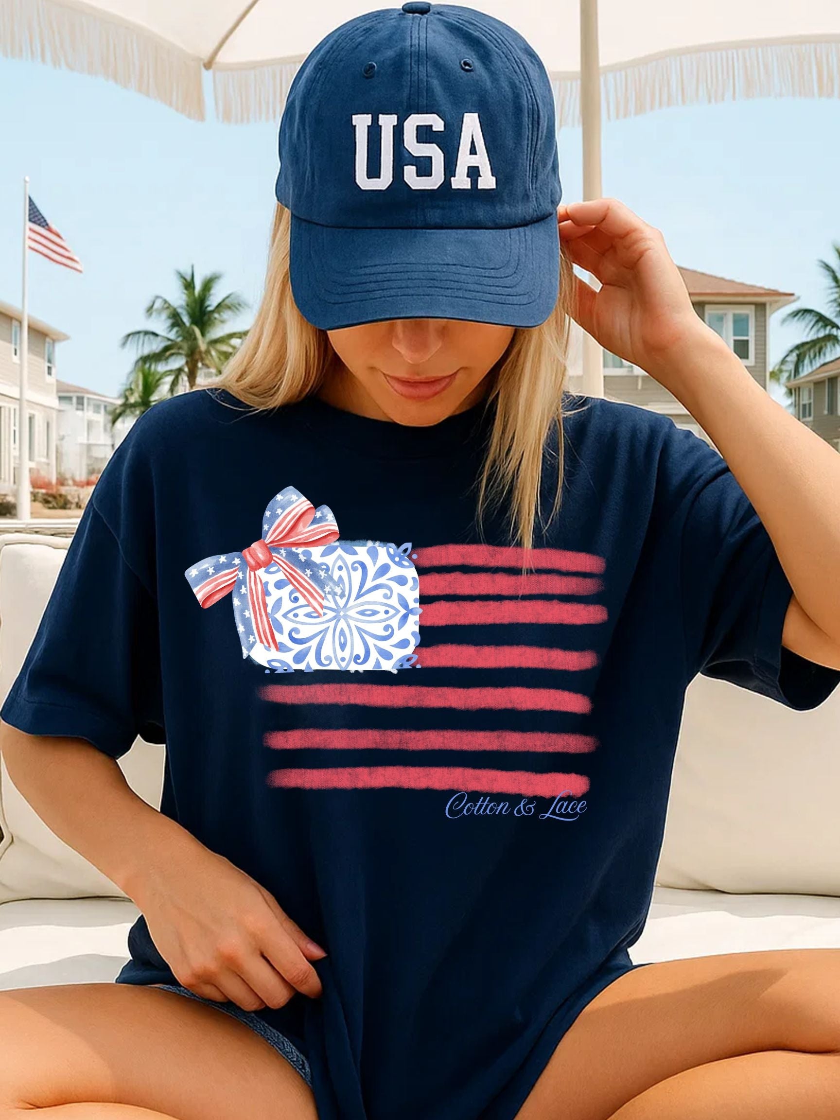 Comfort Colors Front Graphic Only Chinoiserie American Flag