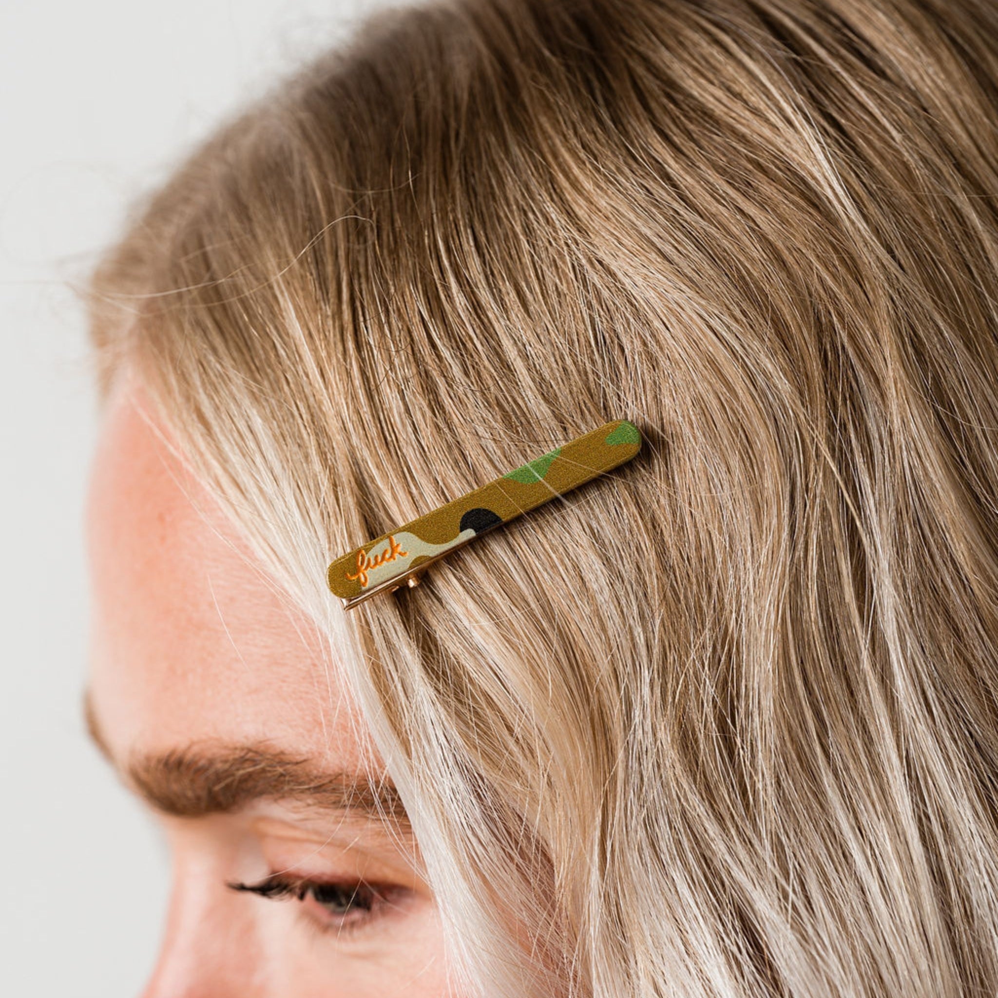 Camo Fuck Script Hair Clips