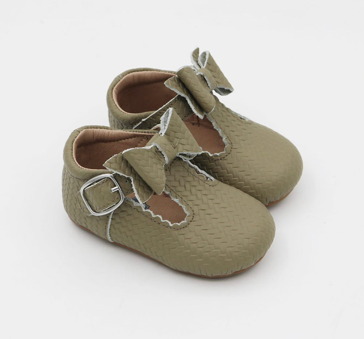 Bow T-straps - Grey Woven Leather