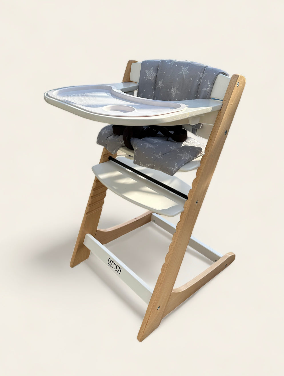 Wooden High Chair For Babies And Toddlers | Includes ( Seat Cushion ,tray & 5 Point Belt )