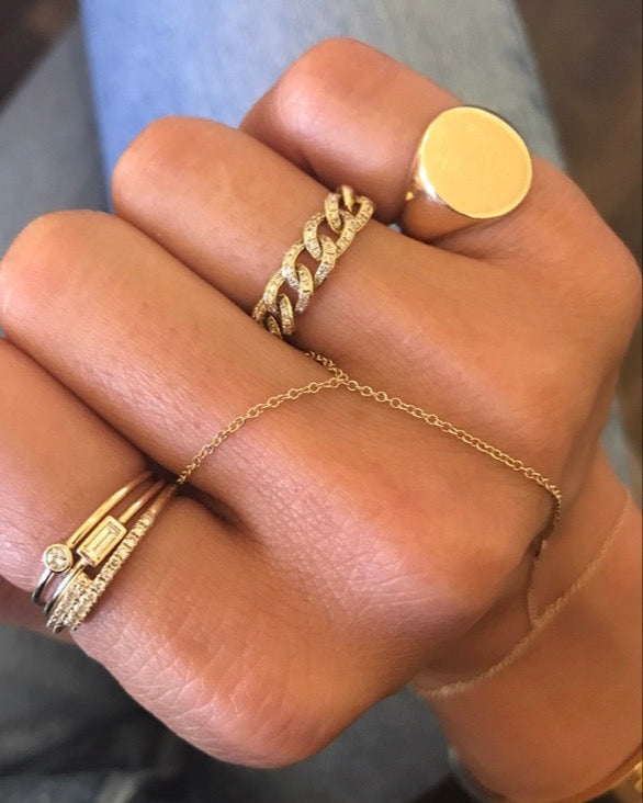14k Gold Single Bezel Diamond Hand Chain