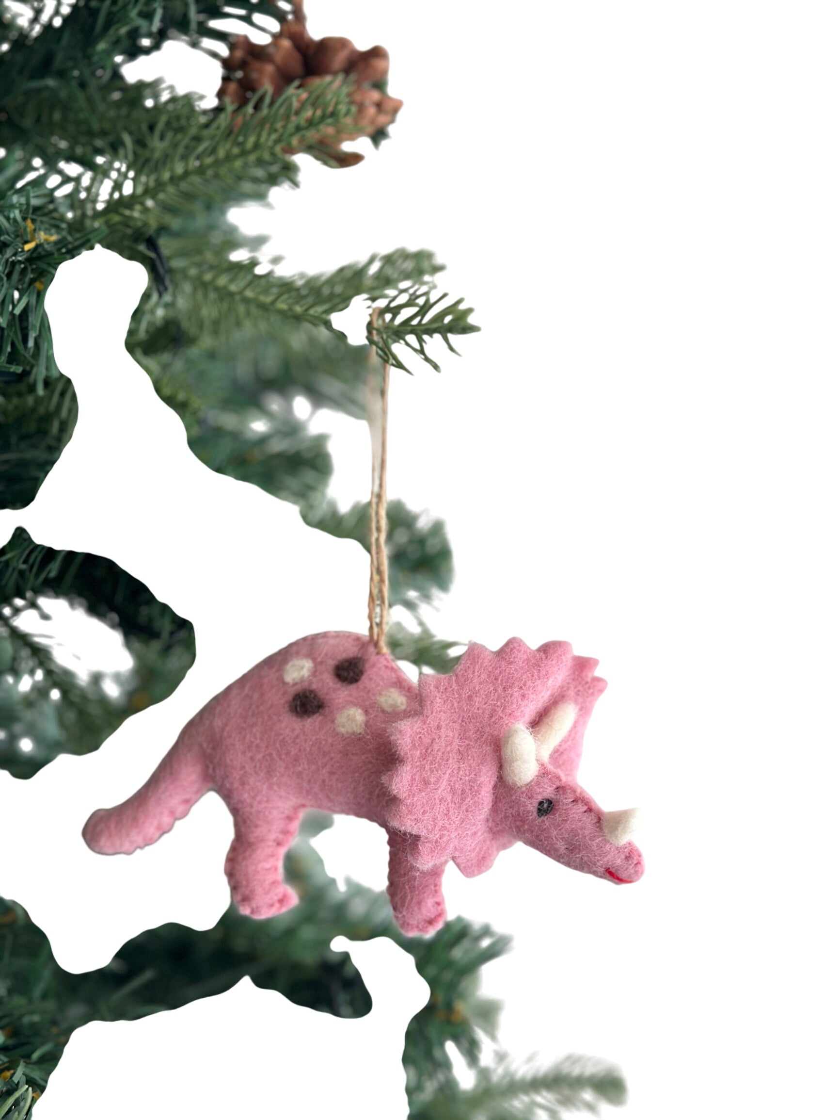 Felt Dinosaur Ornament - Pink Triceratops