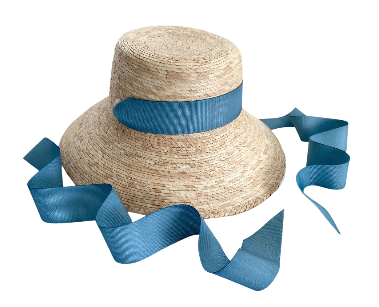 Palmetto Little Girl’s Hat - Long French Blue Grosgrain Ribbon