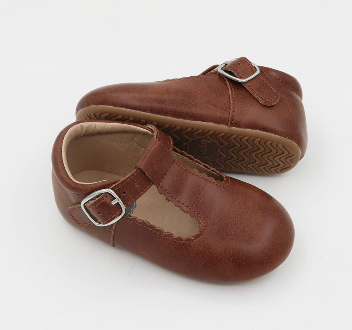 T-straps Distressed Brown Leather