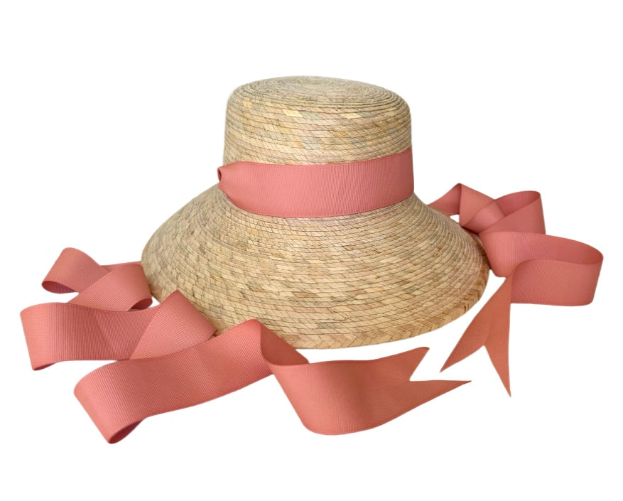 Palmetto Little Girl’s Hat - Long Coral Grosgrain Ribbon