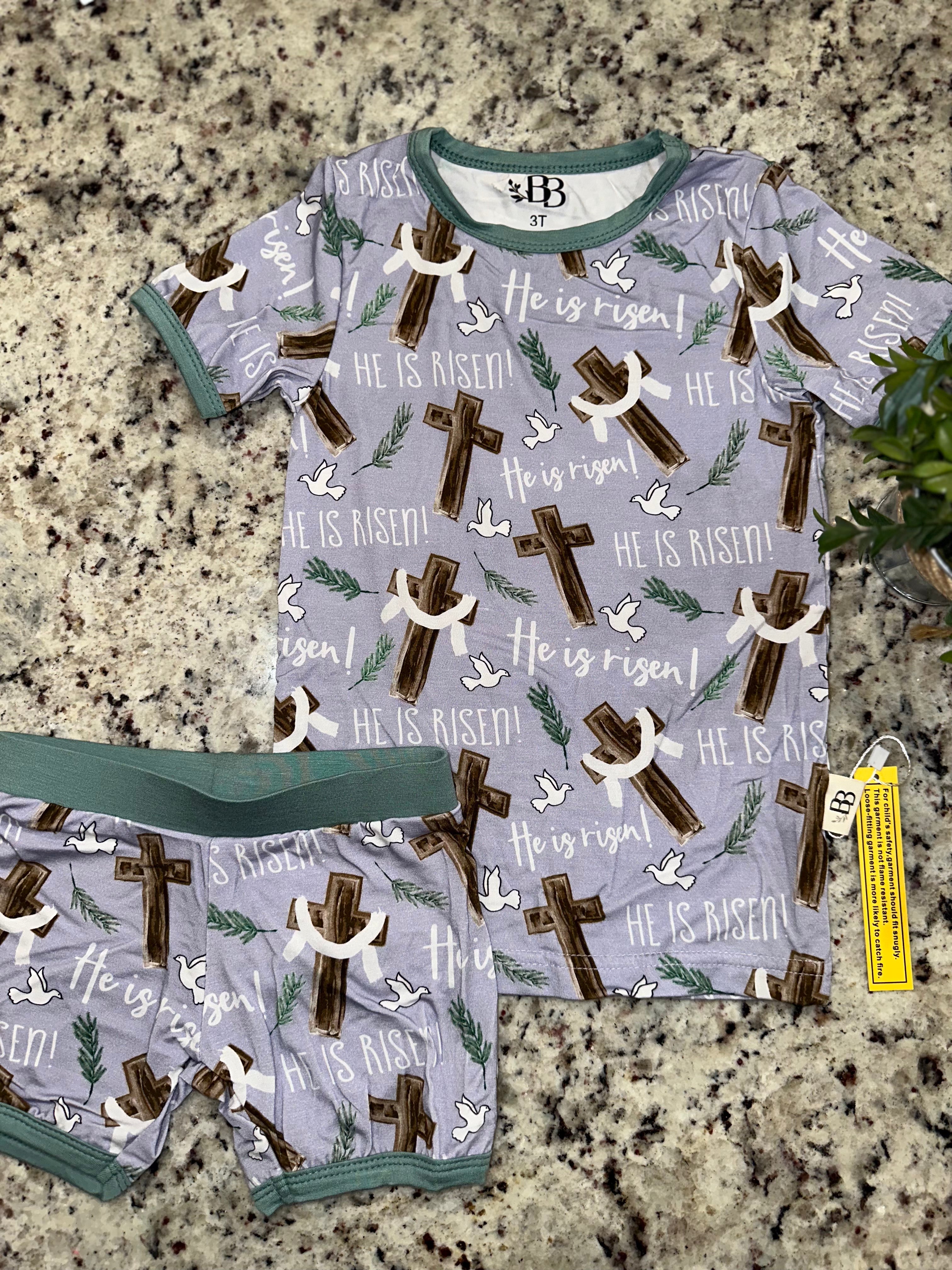 Blue He Is Risen Bamboo Shorts Set