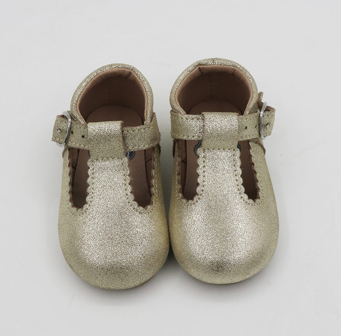 T-straps Gold Shimmer Suede Leather