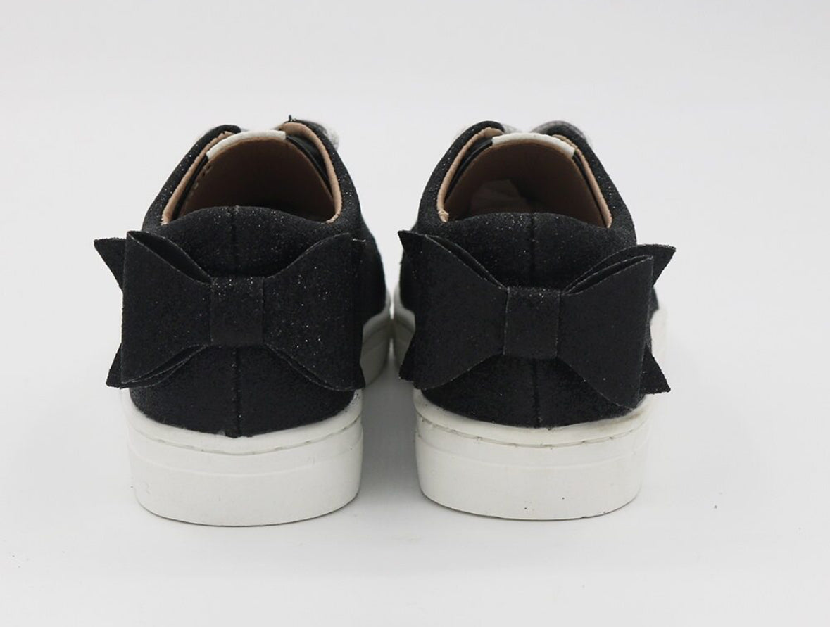 Bow Low Top Sneakers - All Black Soft Glitter