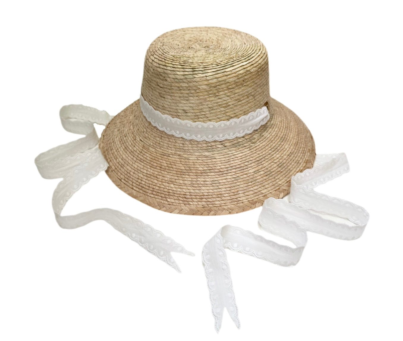 Palmetto Little Girl’s Hat - Vintage Swiss Dot Lace Ribbon