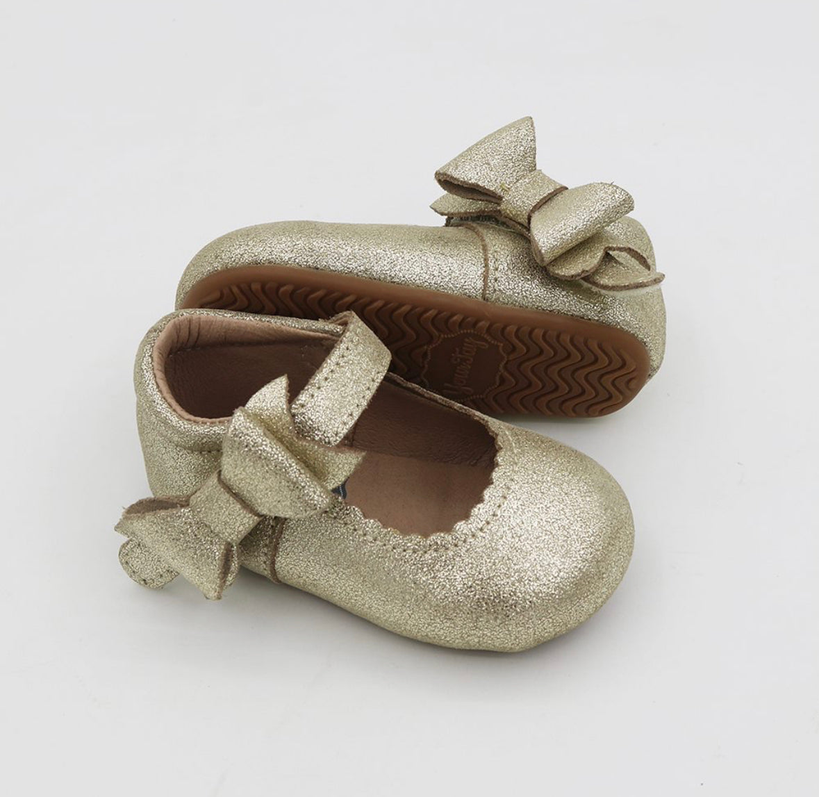 Lilien Side Bow Mary Jane - Gold Shimmer Suede Leather