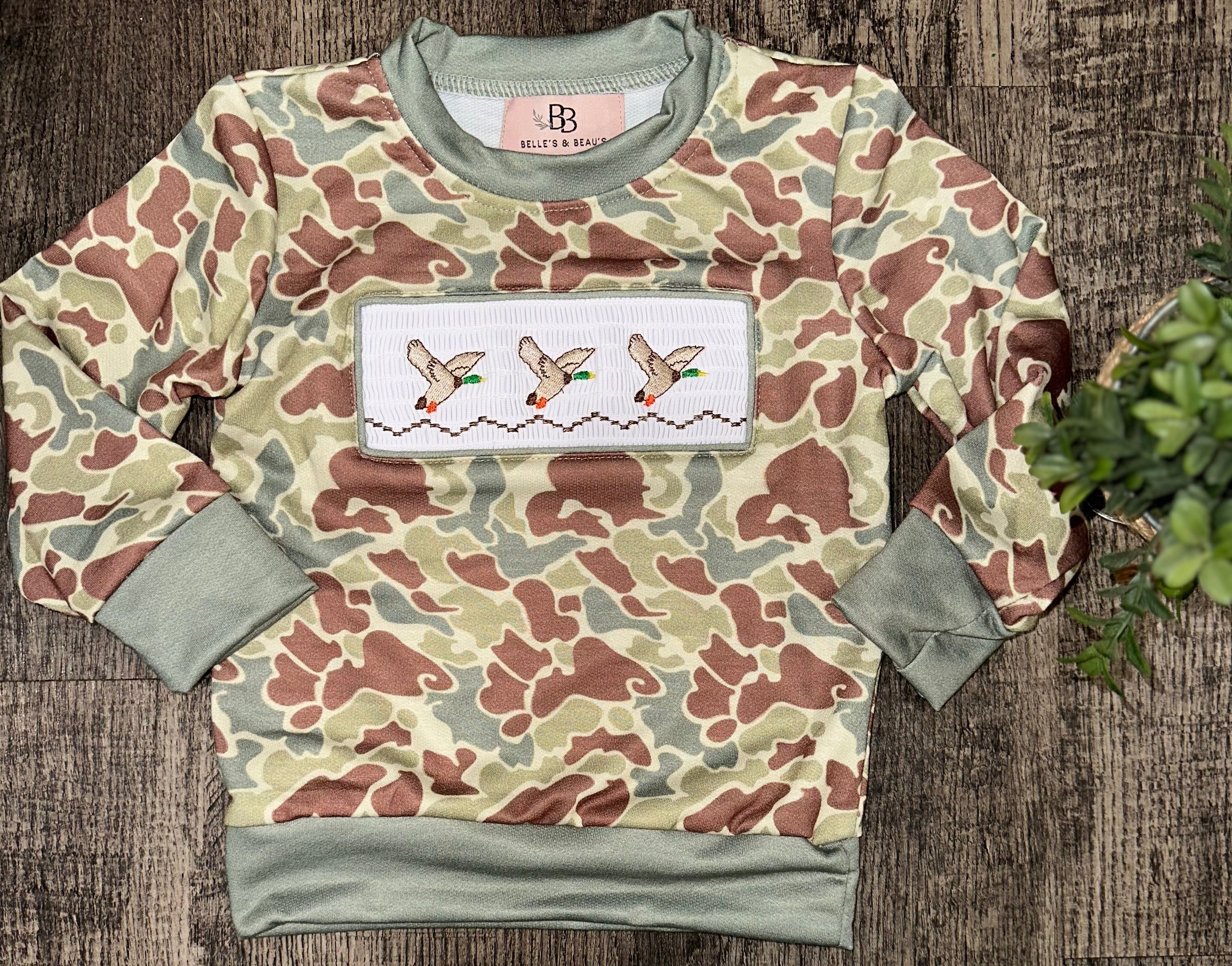 Smocked Mallard Camo Crewneck