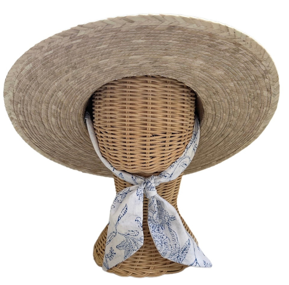 Zinnia Sun Hat - Blue Thistle Block Print Hat Scarf