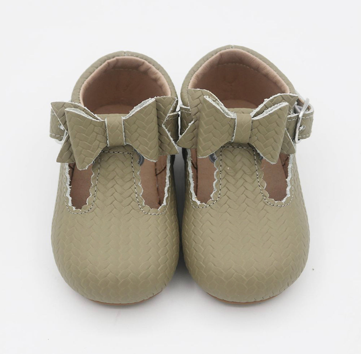 Bow T-straps - Grey Woven Leather