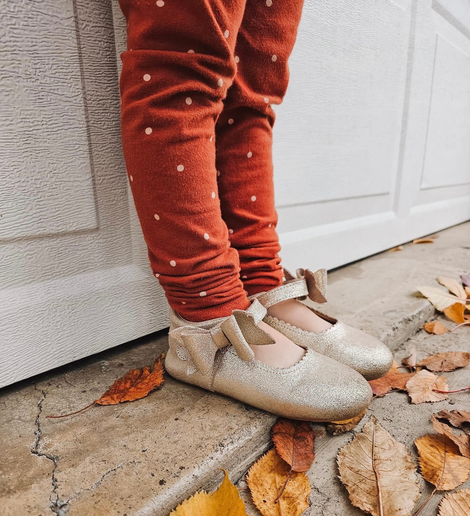 Lilien Side Bow Mary Jane - Gold Shimmer Suede Leather