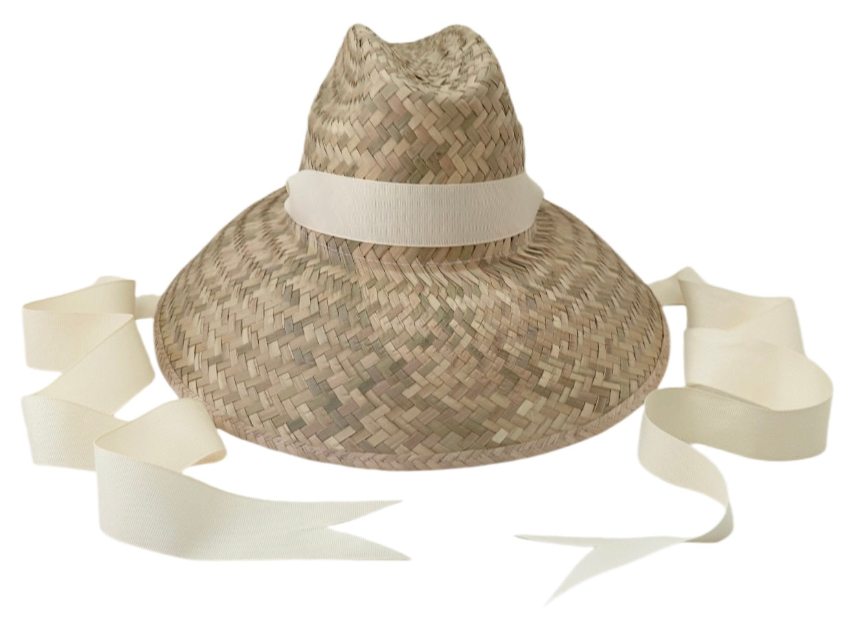 Begonia Sun Hat - Long Ivory Grosgrain Ribbon