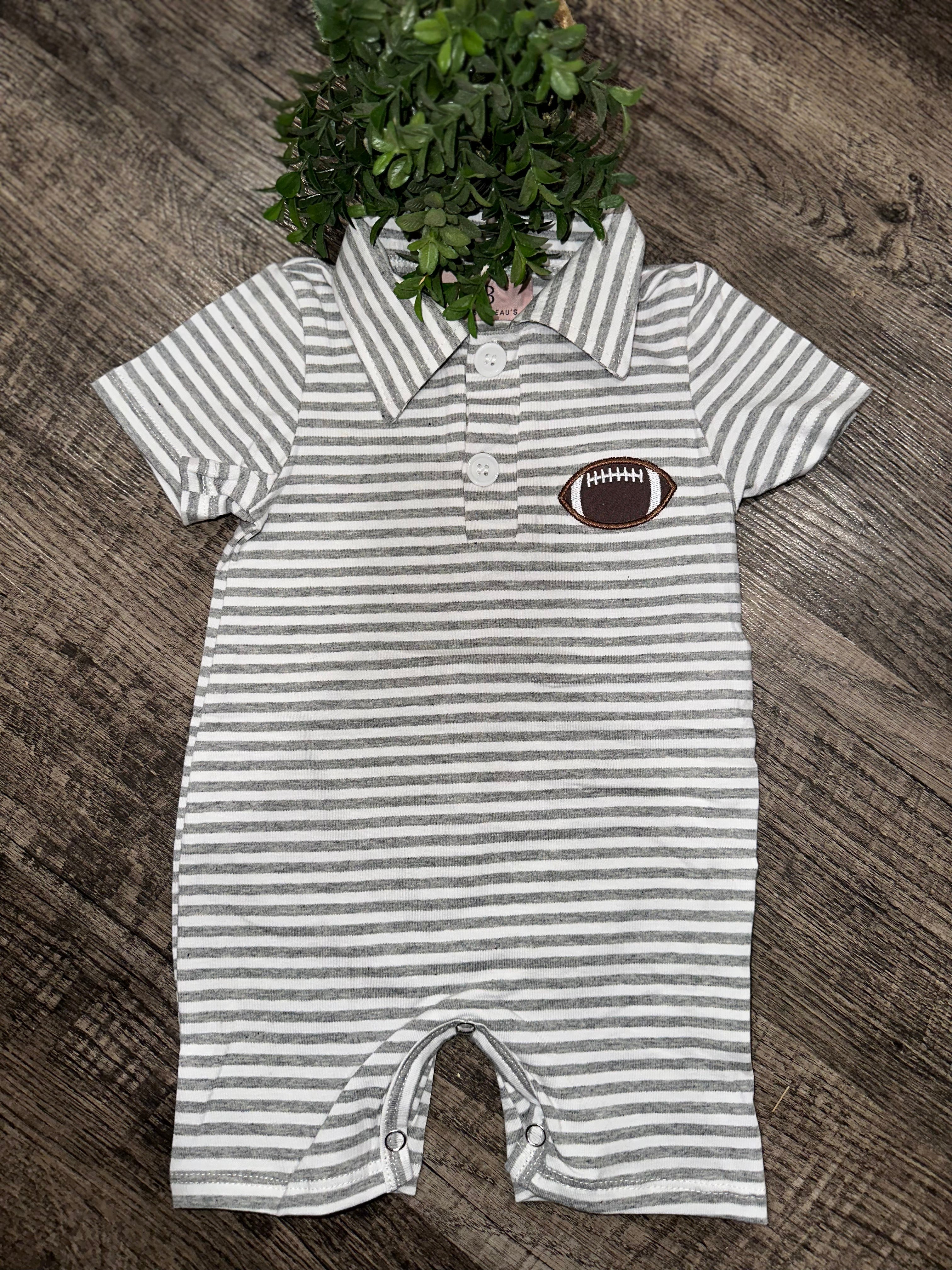 Grey Striped Football Polo Romper