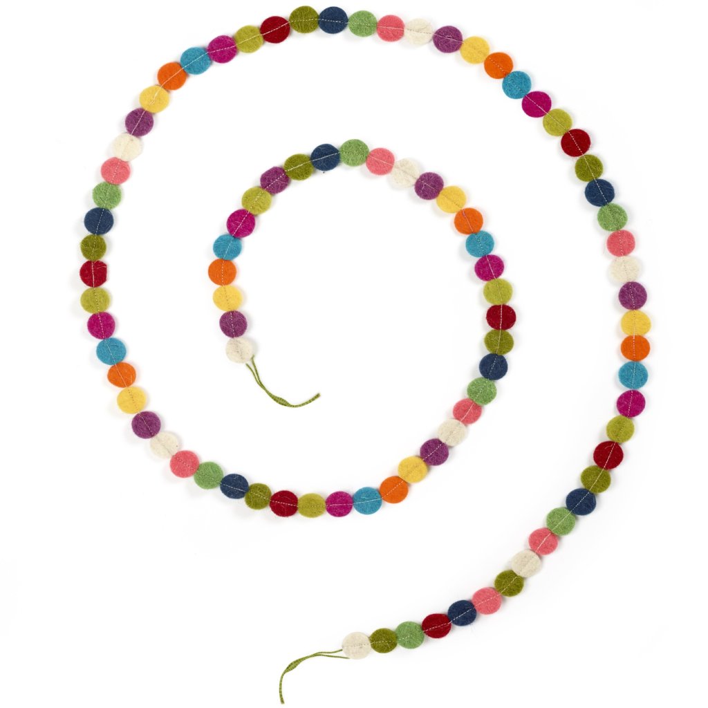 Hand Felted Wool Christmas Garland - Multicolor Dots - 6'