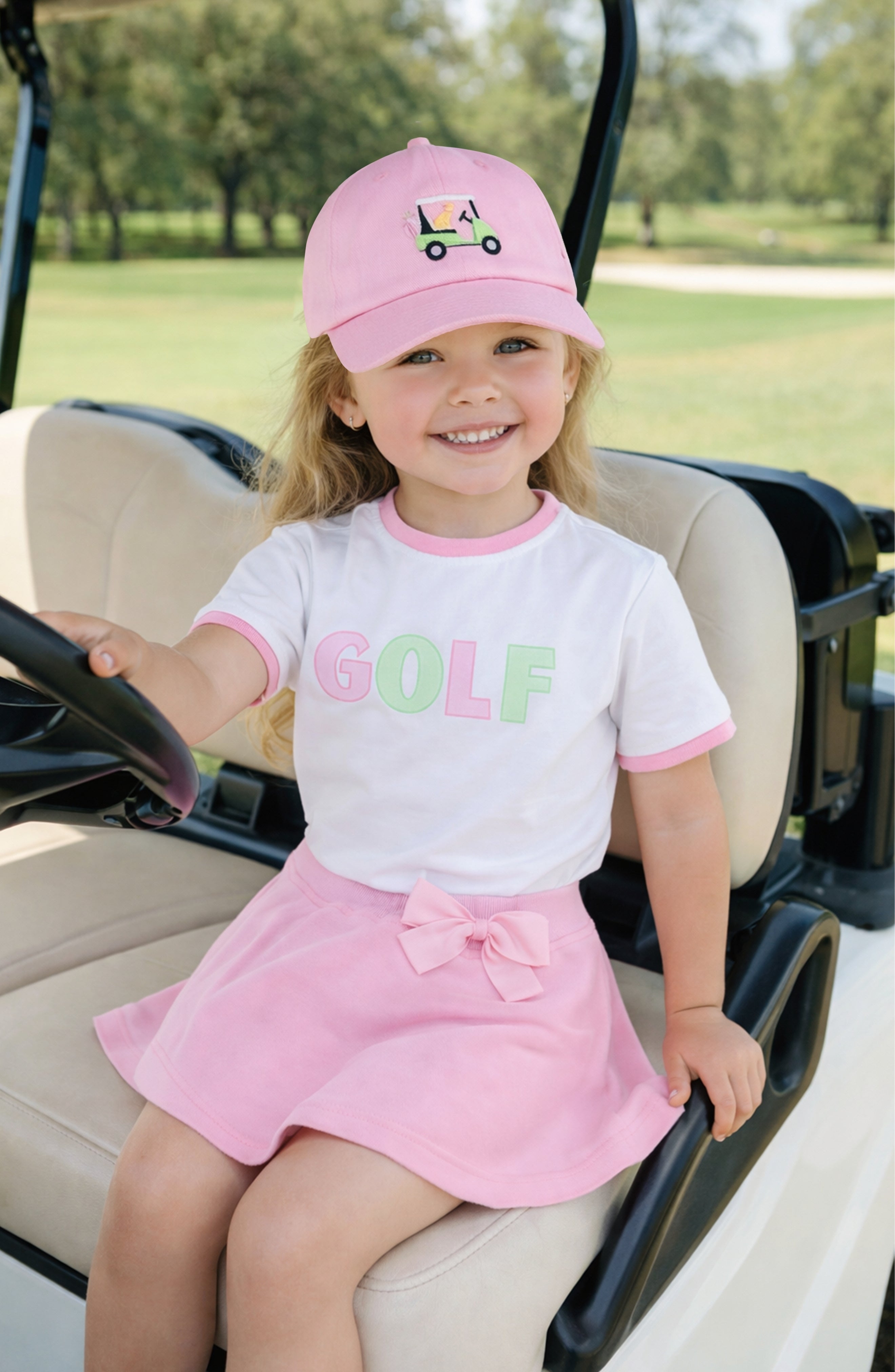 Dog In Golf Cart Bow Baseball Hat