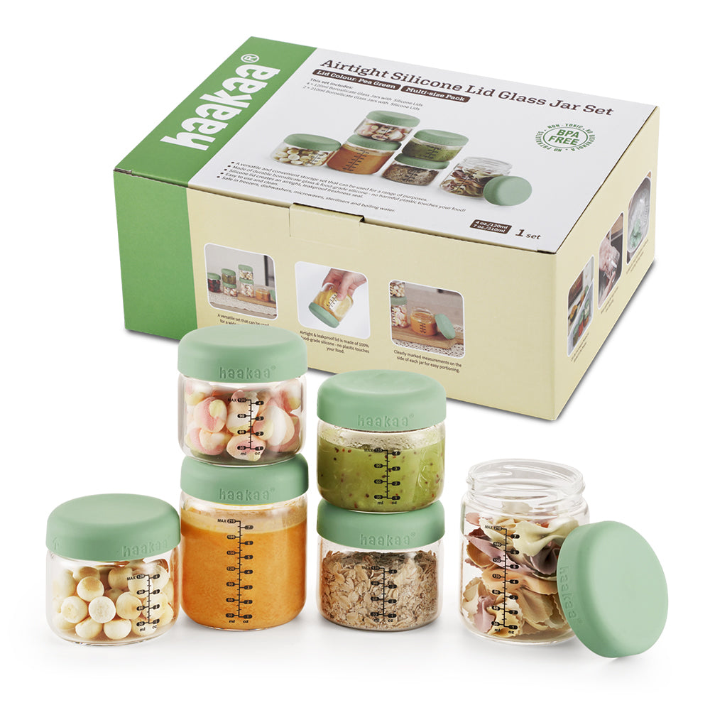 Haakaa Sealed Glass Storage Jar Set - 4 X 4oz + 2 X 7 Oz Glass Jars