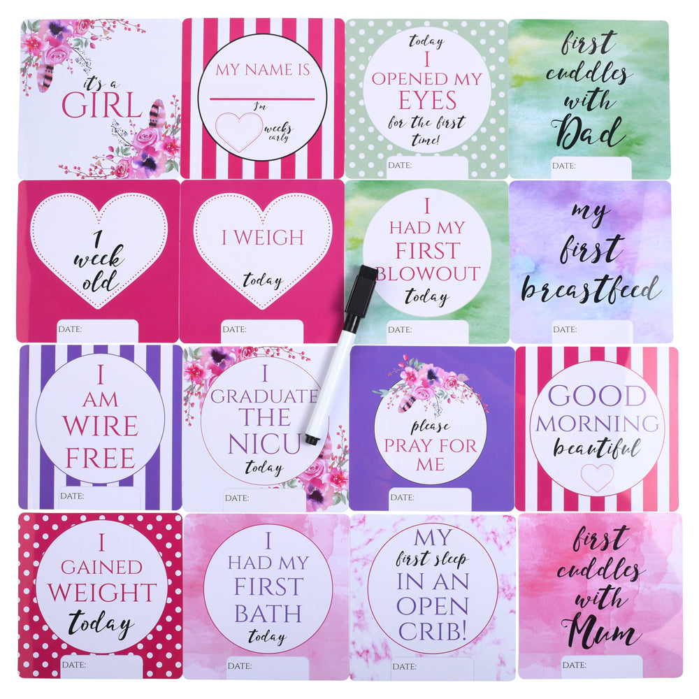 Girl Plastic Nicu Milestone Cards W/ Marker