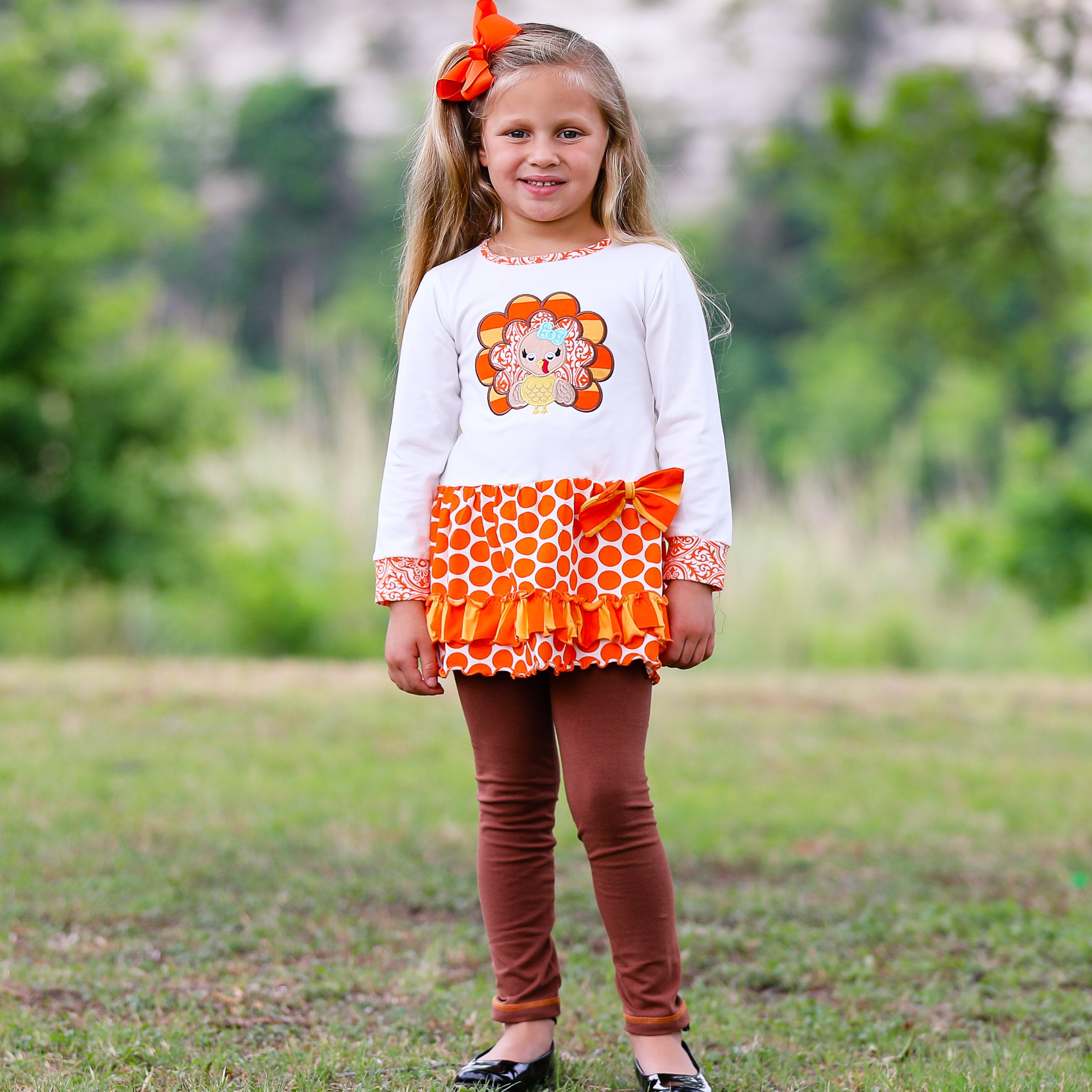 Annloren Big Little Girls Autumn Turkey Tunic & Leggings Holiday Thanksgiving Clothes