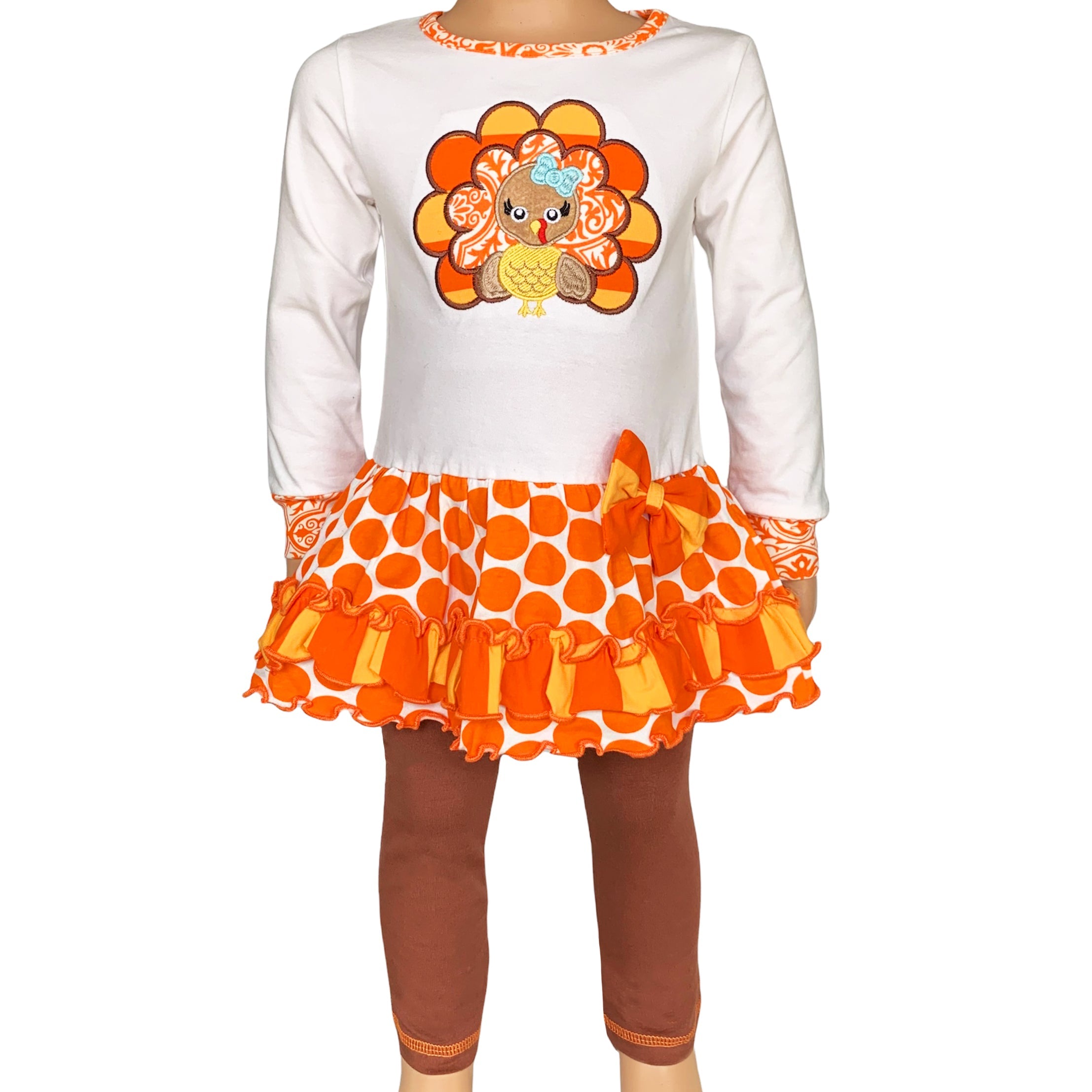 Annloren Big Little Girls Autumn Turkey Tunic & Leggings Holiday Thanksgiving Clothes