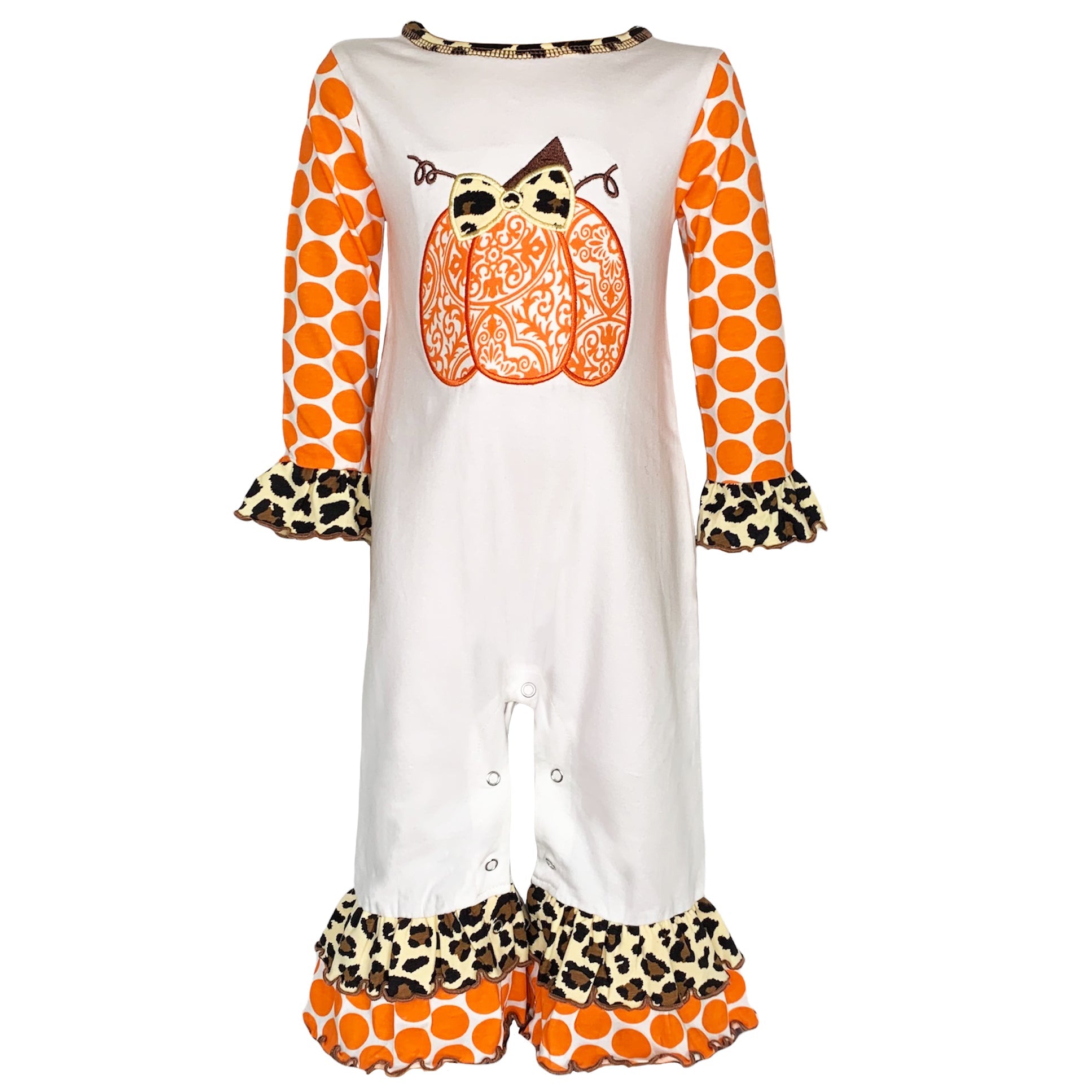 Annloren Baby Girls Orange Pumpkin Autumn Holiday Cotton Romper