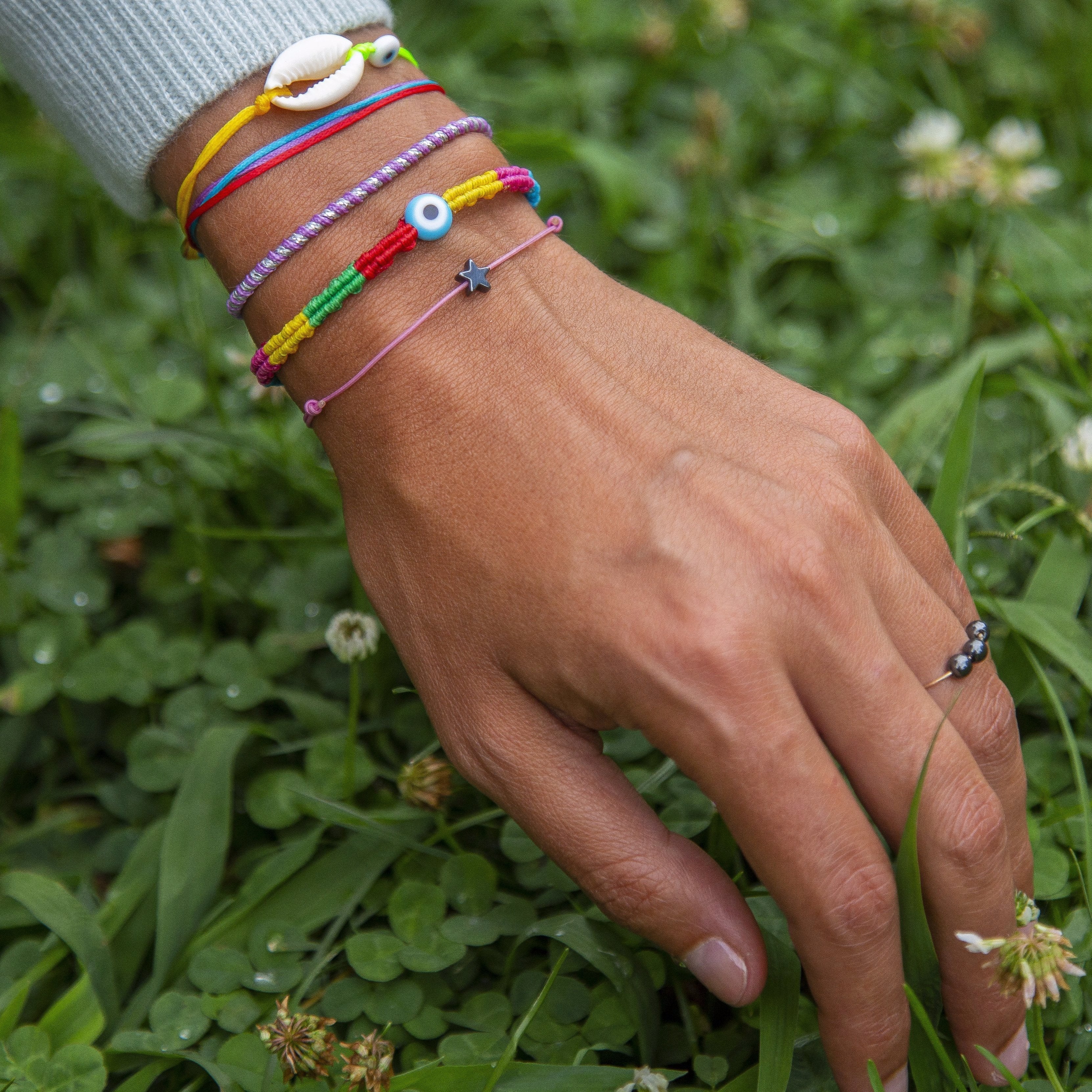 Silver Star Hematite Charm Bracelet