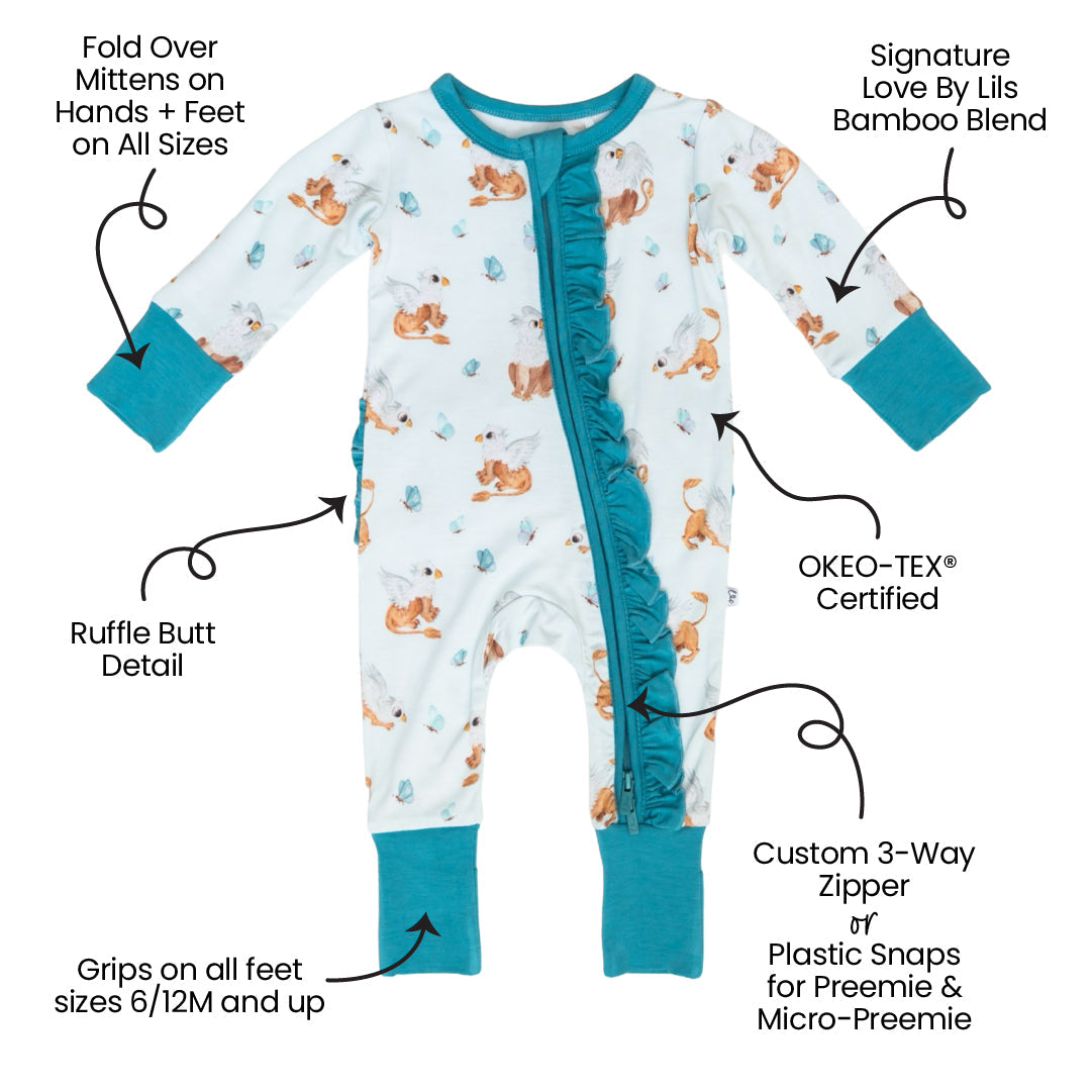 Griffin Butterflies Bamboo Ruffle Convertible Footie (2t-4t)
