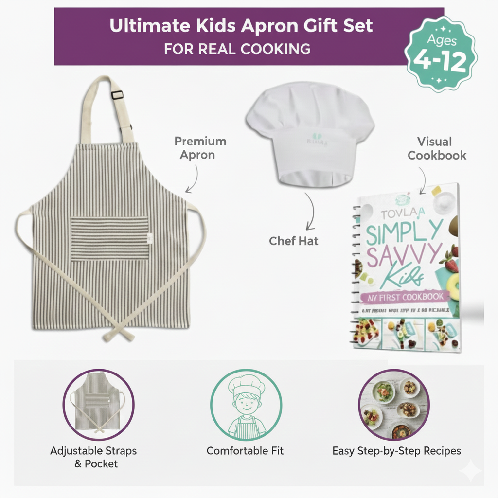 Tovla Jr. Apron & Cookbook Set | Kids Chef Apron, Hat & Recipe Book