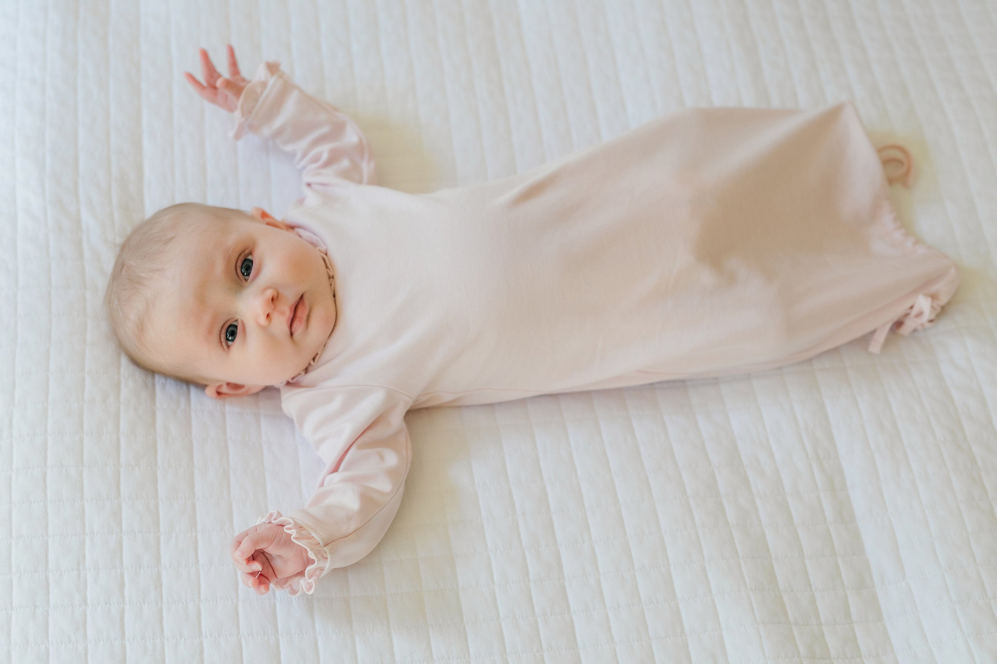 Georgia Pima Cotton Daygown For Girls - White With Light Pink Piping